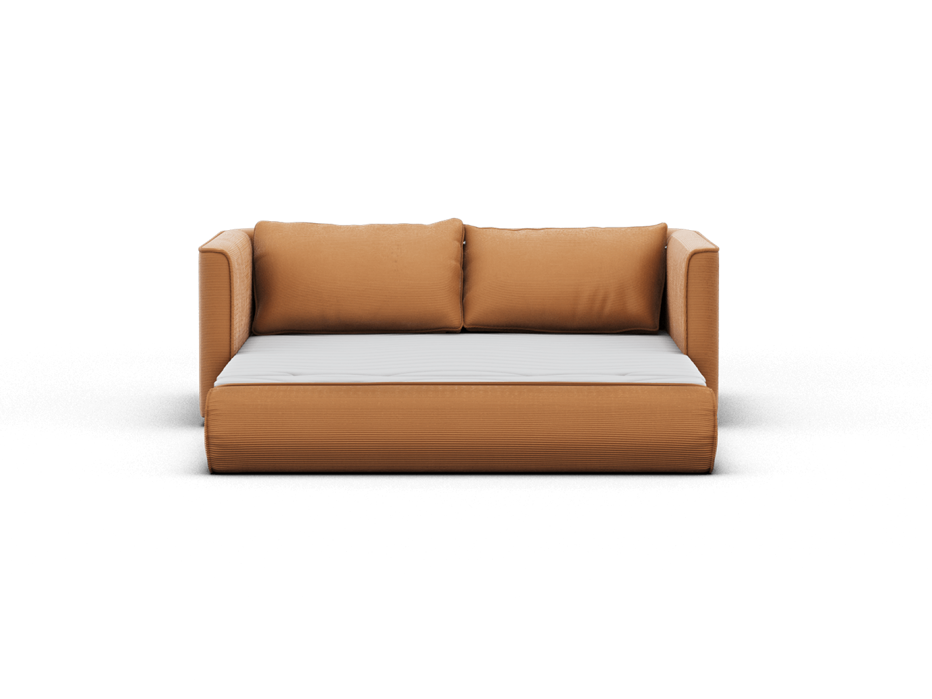 Koala Sofa Bed Double in terracotta corduroy product detail view on grey studio background