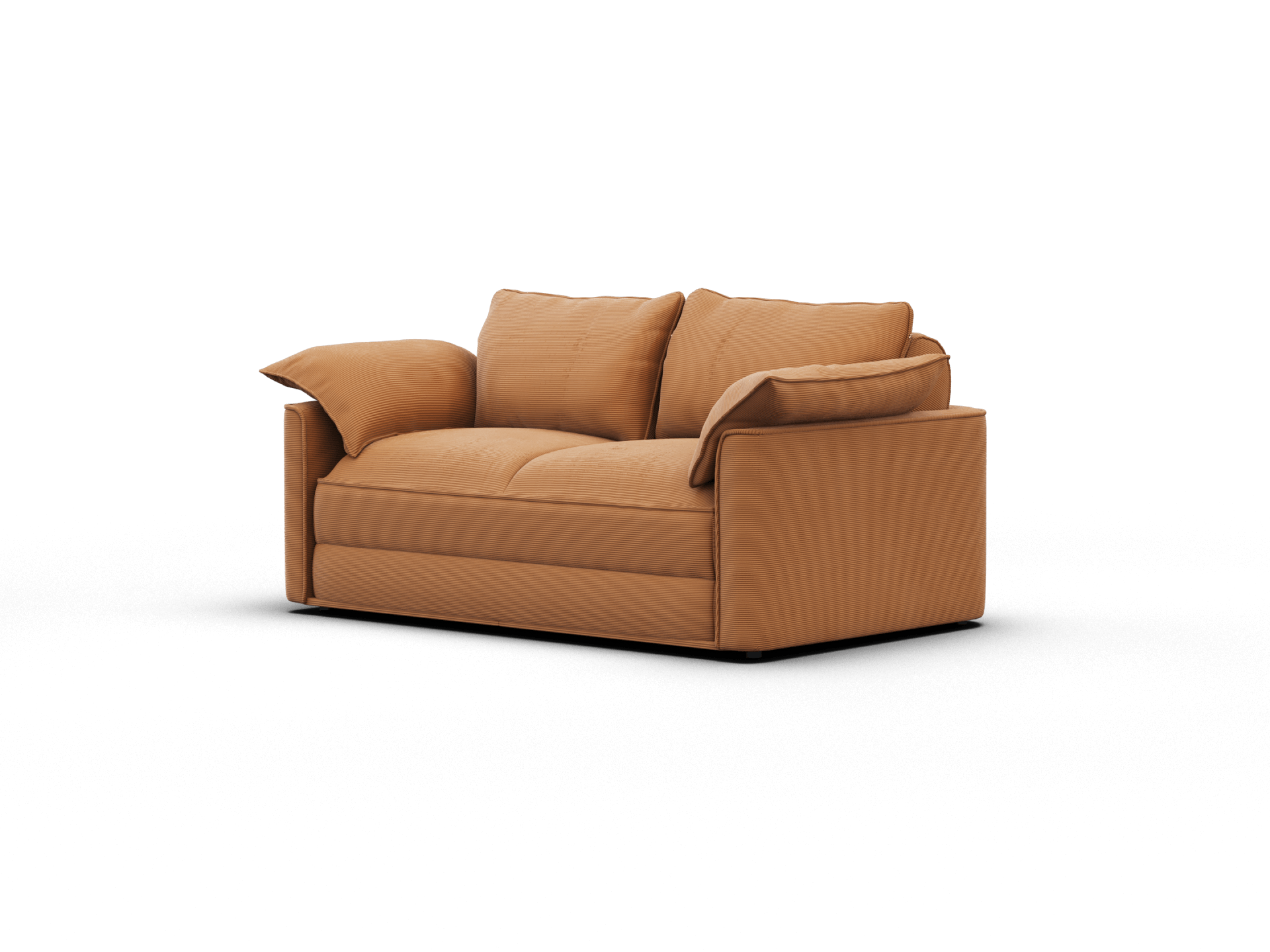 Koala Sofa Bed Double in terracotta corduroy three-quarter angle sofa mode on grey studio background