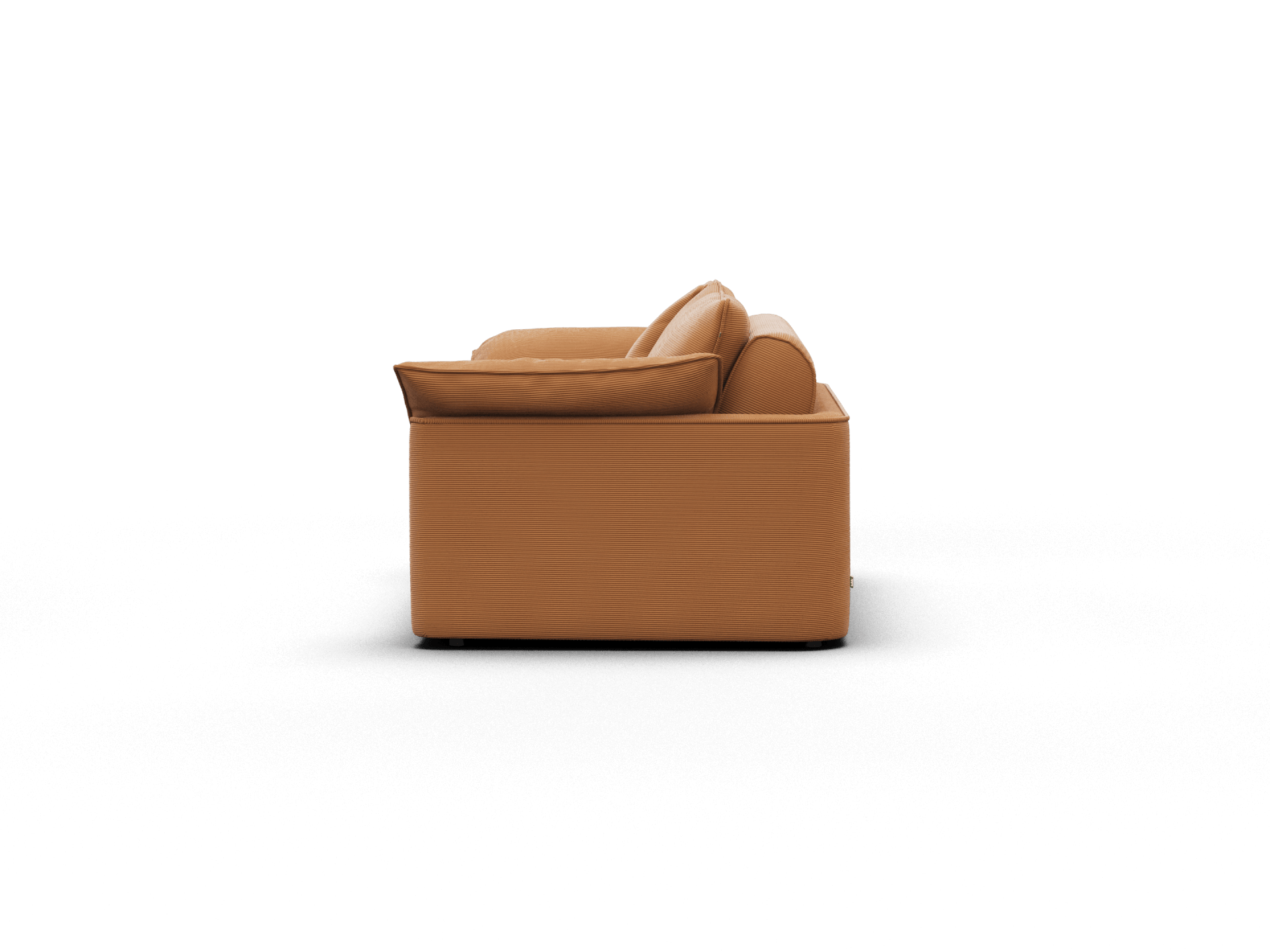 Koala Sofa Bed Double in terracotta corduroy sofa mode dimension or side profile on grey studio background
