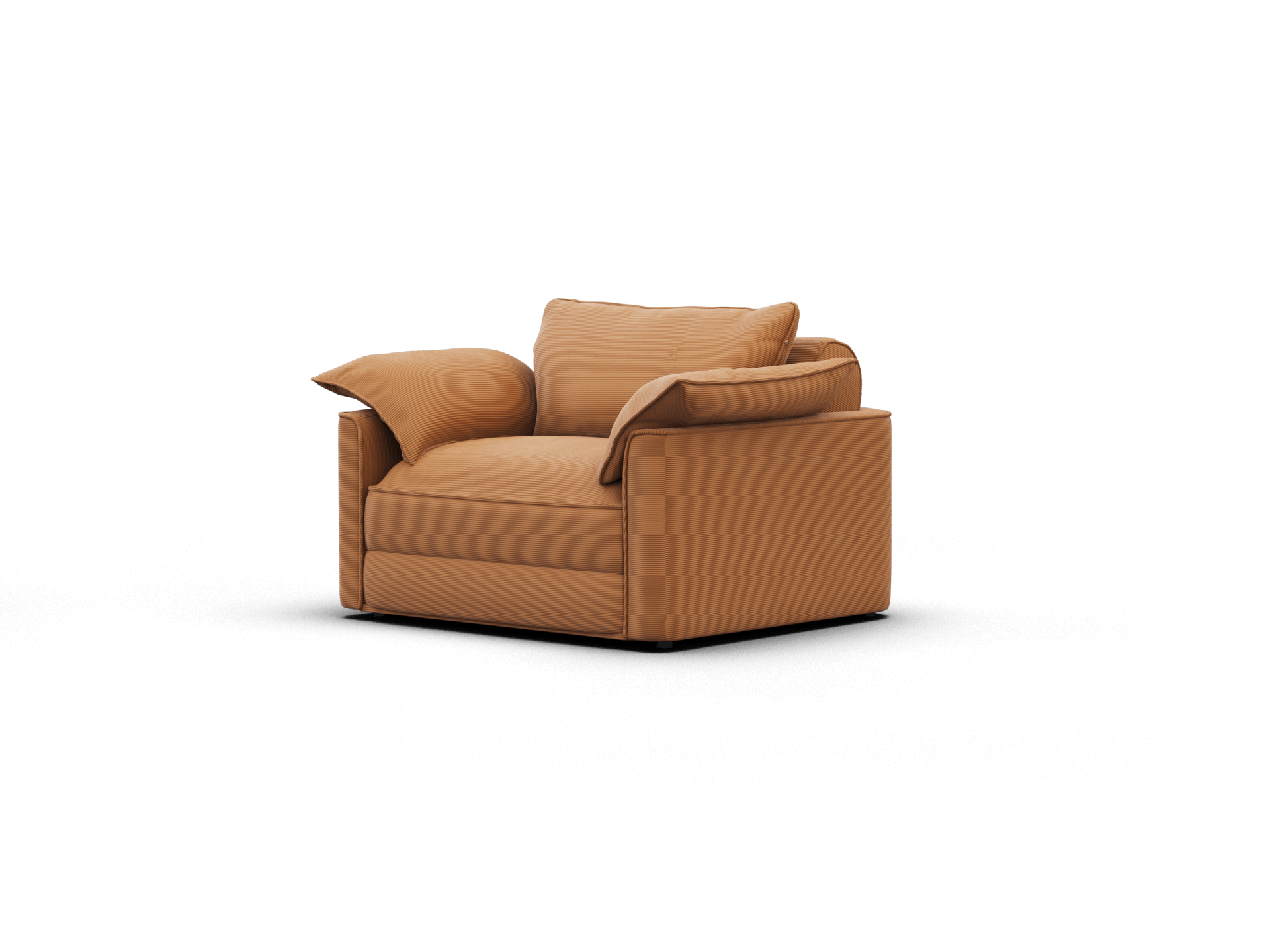 Koala Sofa Bed Single in terracotta corduroy three-quarter angle sofa mode on grey studio background