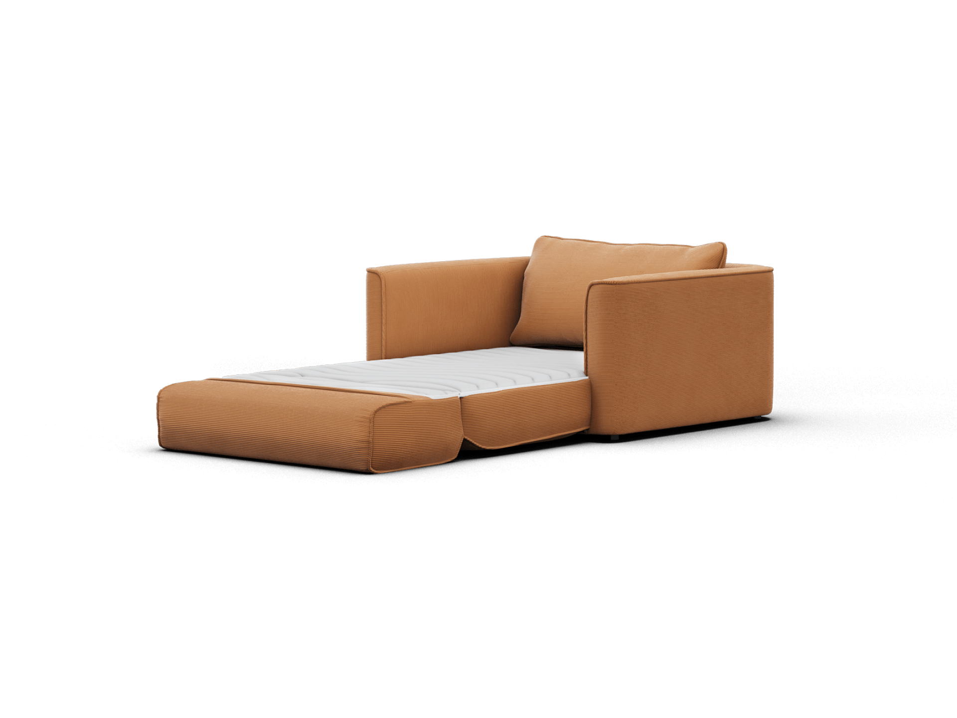 Koala Sofa Bed Single in terracotta corduroy studio product view on grey background