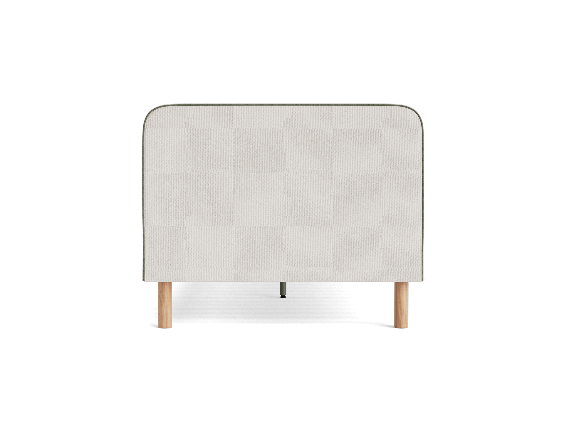 Light grey upholstered headboard with a rectangular shape, featuring rounded top corners and wooden legs.
