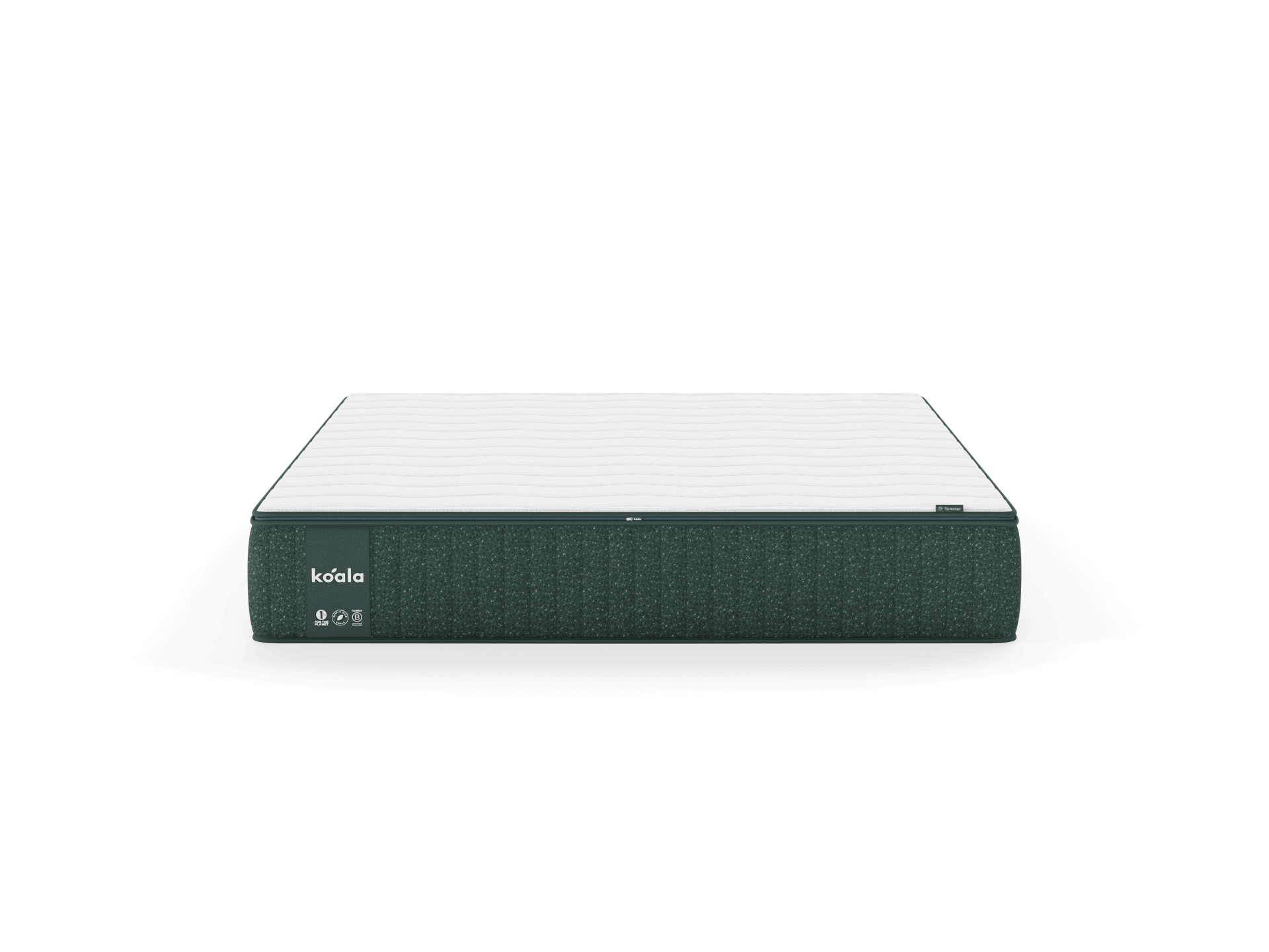 Dark grey mattress with white top, featuring a "koala" label. Simple, modern design ideal for stylish bedroom decor.