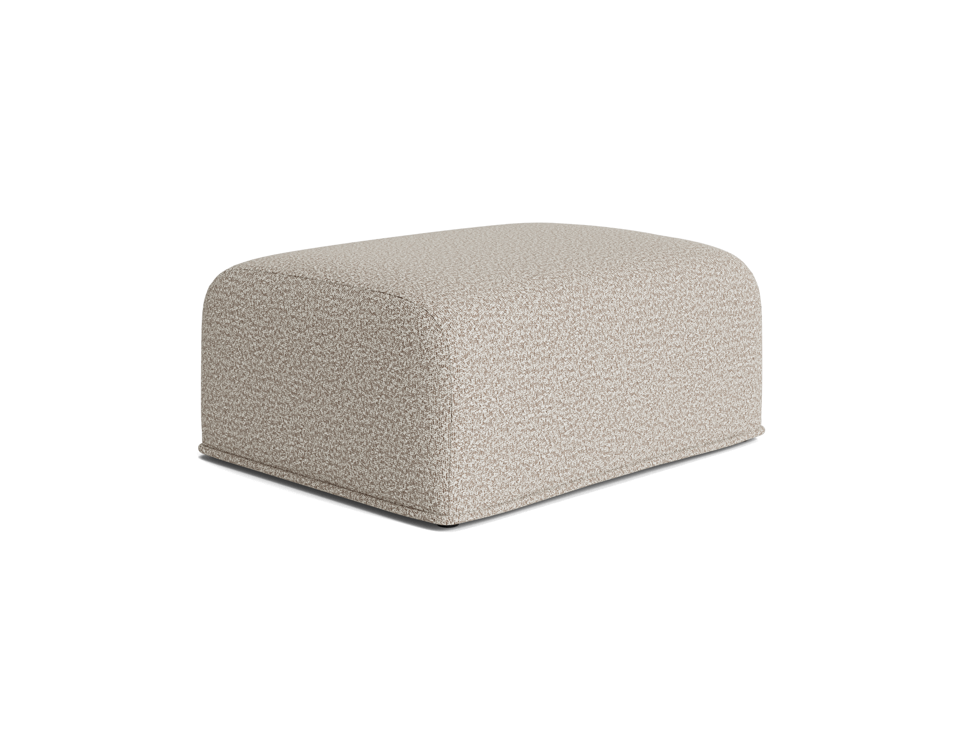 Beige rectangular ottoman with a soft, textured fabric surface and rounded corners. Ideal for modern living room decor.