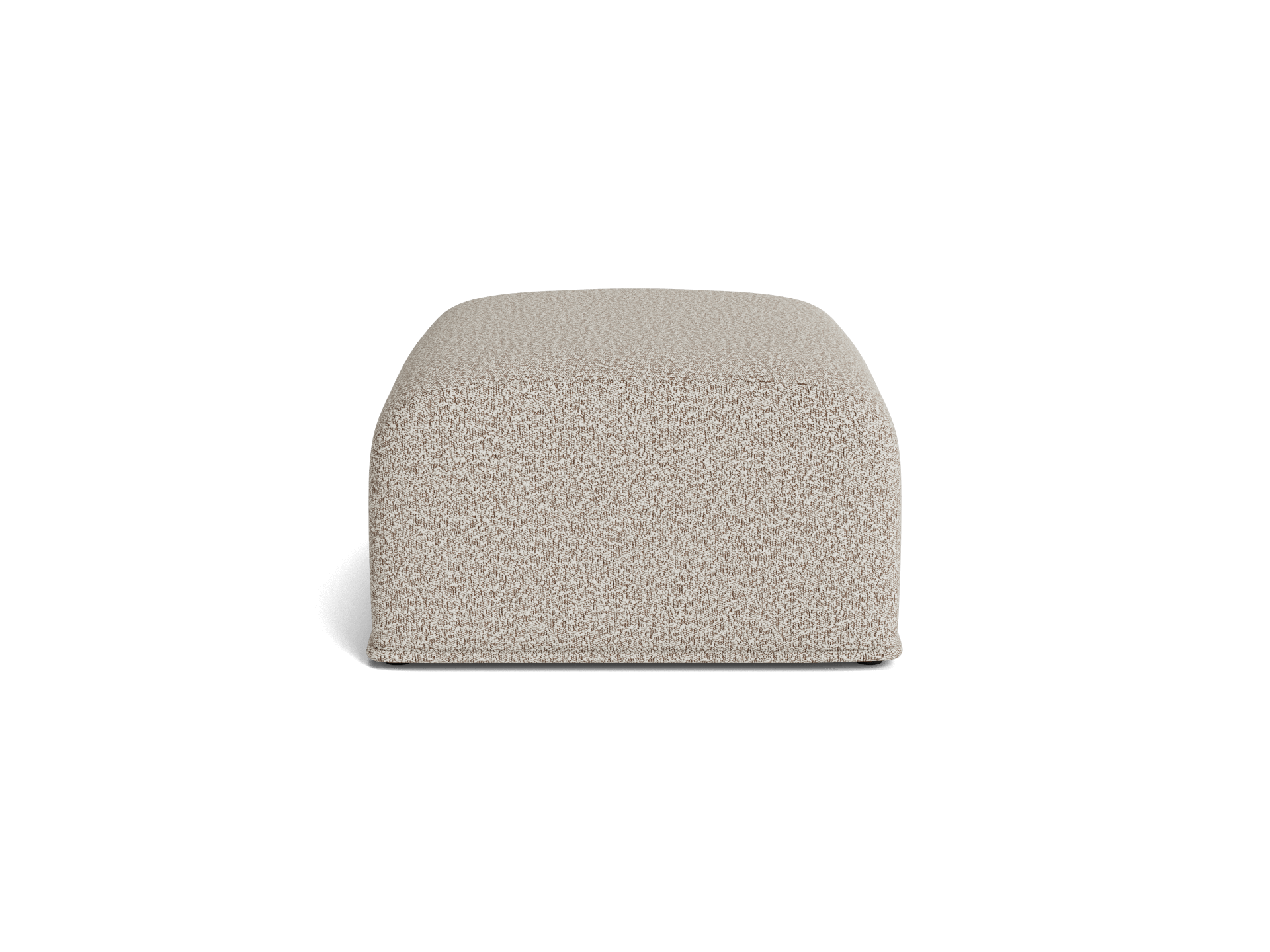 Light grey fabric ottoman, rectangular shape with a minimalist design, front view.