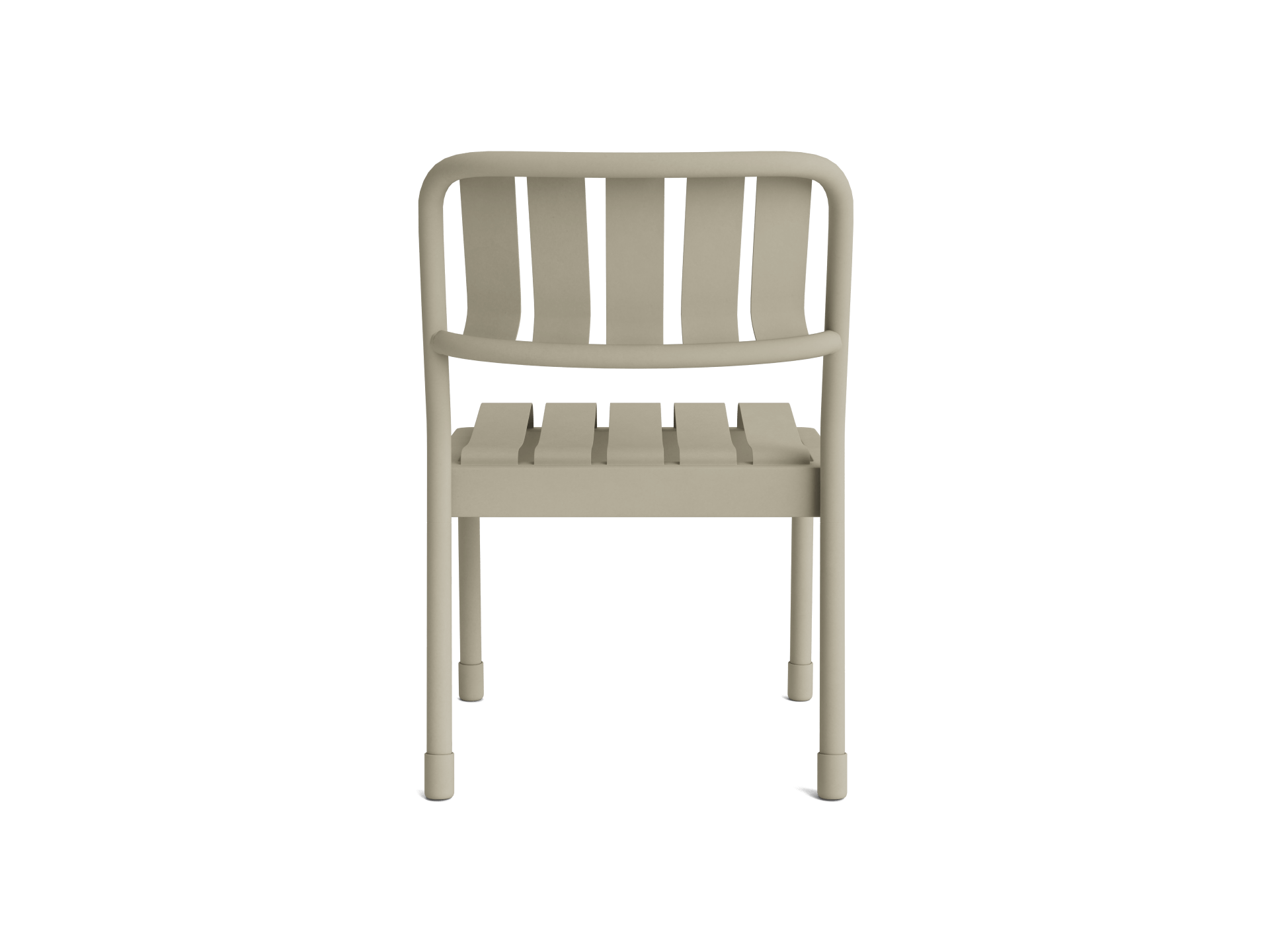 Olive green dining chair with slatted backrest and seat, featuring a simple, modern design. Suitable for indoor or outdoor use.