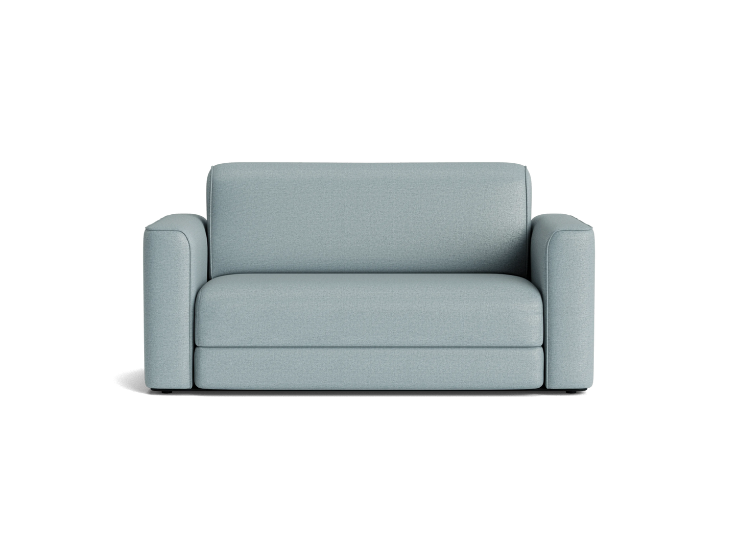 Light grey two-seater sofa with rounded armrests and a minimalist design. Ideal for modern living rooms.