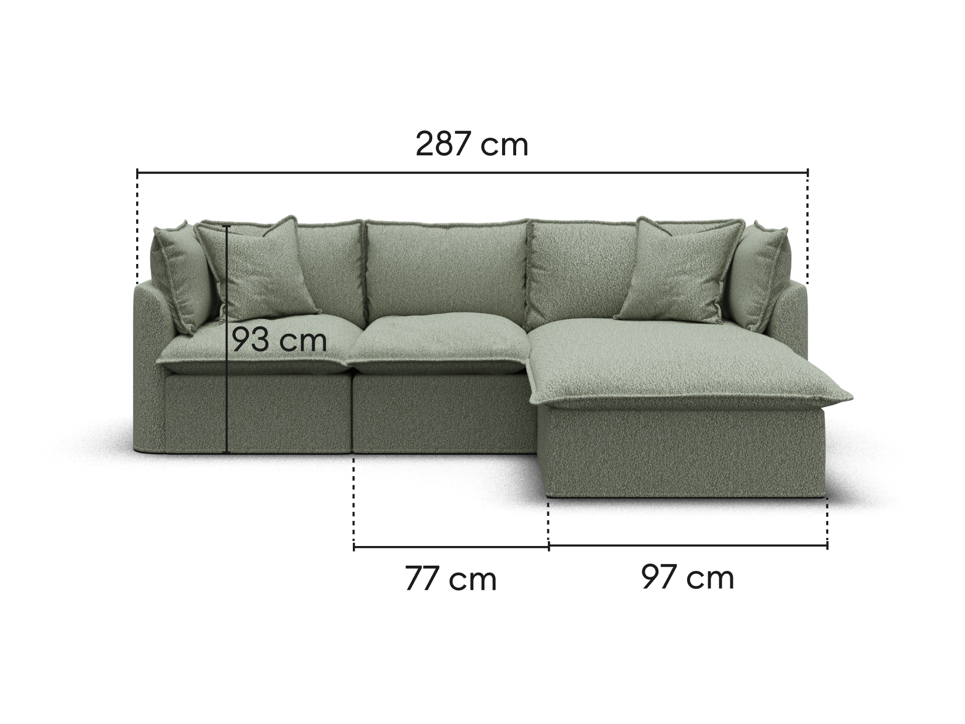 Tamarama Modular Sofa - Regular / 3 Sections / Frosty Grass (Luxe)
