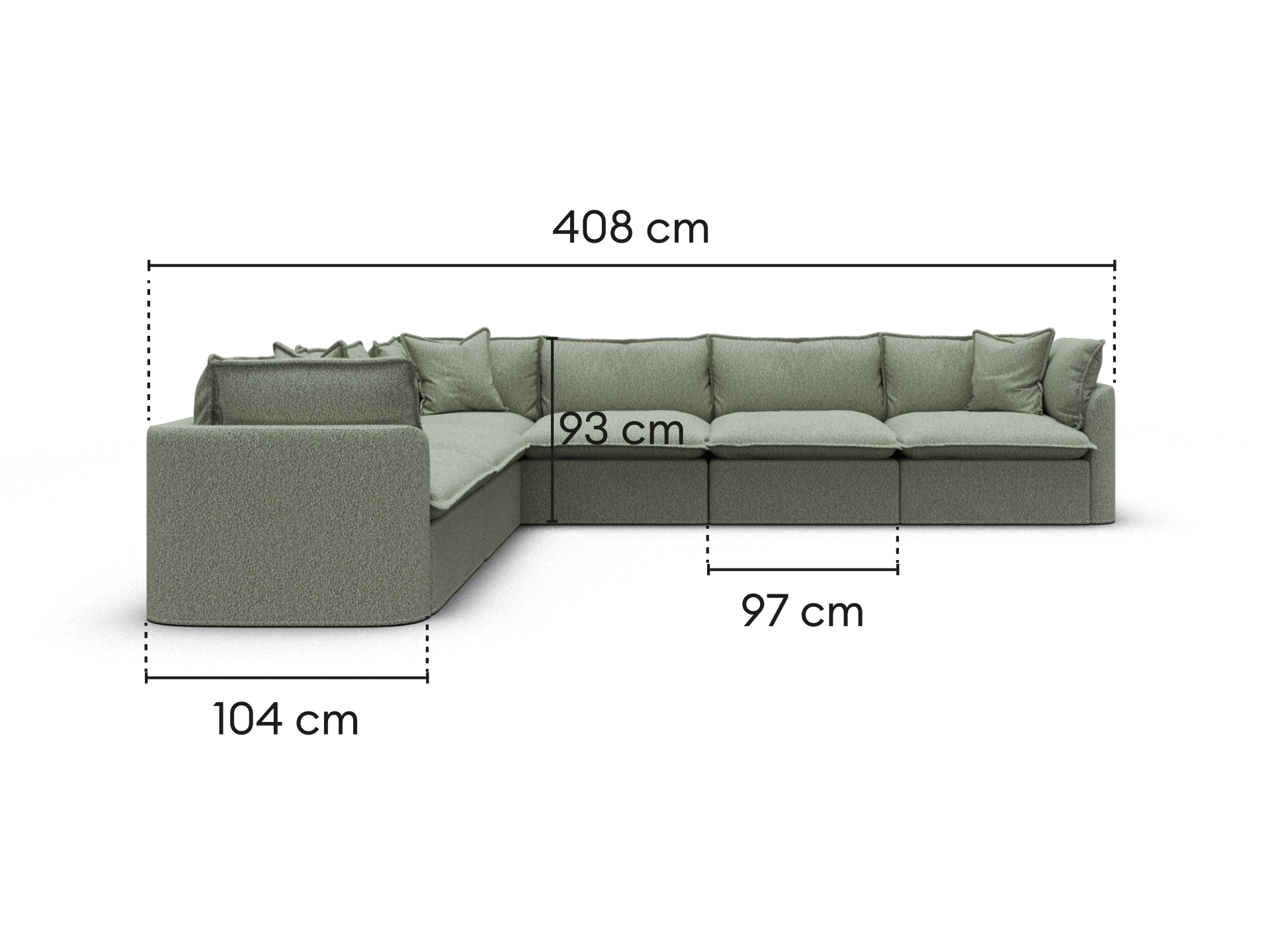 Tamarama Modular Sofa - 6 Sections / Extra Wide / Frosty Grass (Luxe)