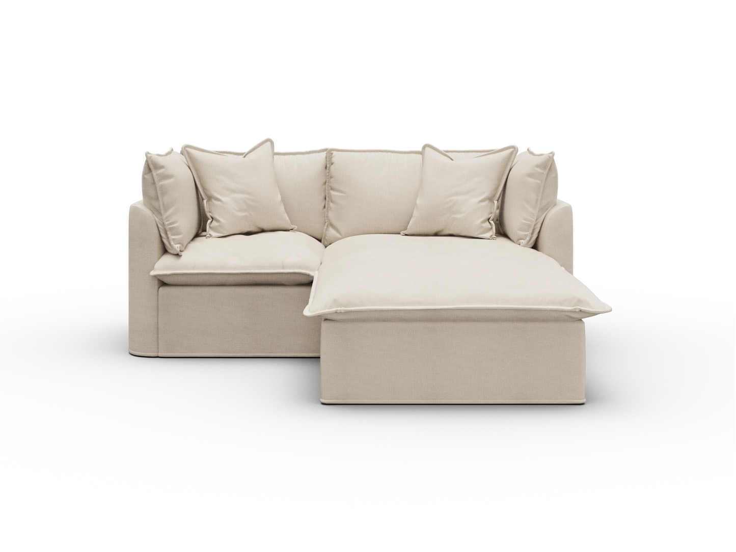 Koala Tamworth Washable Covers 2-seater sofa with chaise in cream linen-look fabric on white