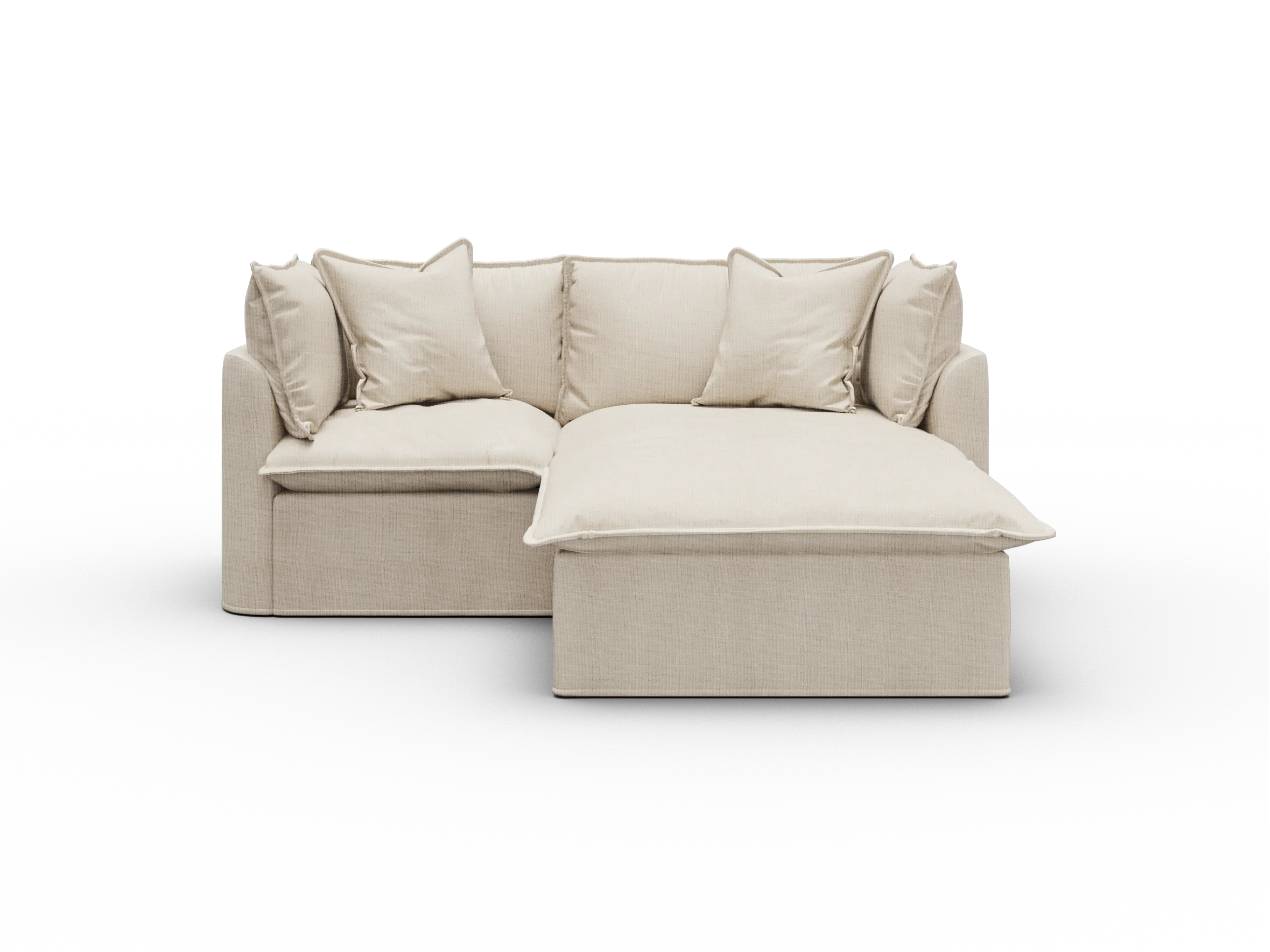 Koala Tamworth Washable Covers 2-seater sofa with chaise in cream linen-look fabric on white