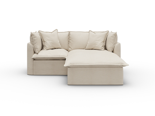 Koala Tamworth Washable Covers 2-seater sofa with chaise in cream linen-look fabric on white