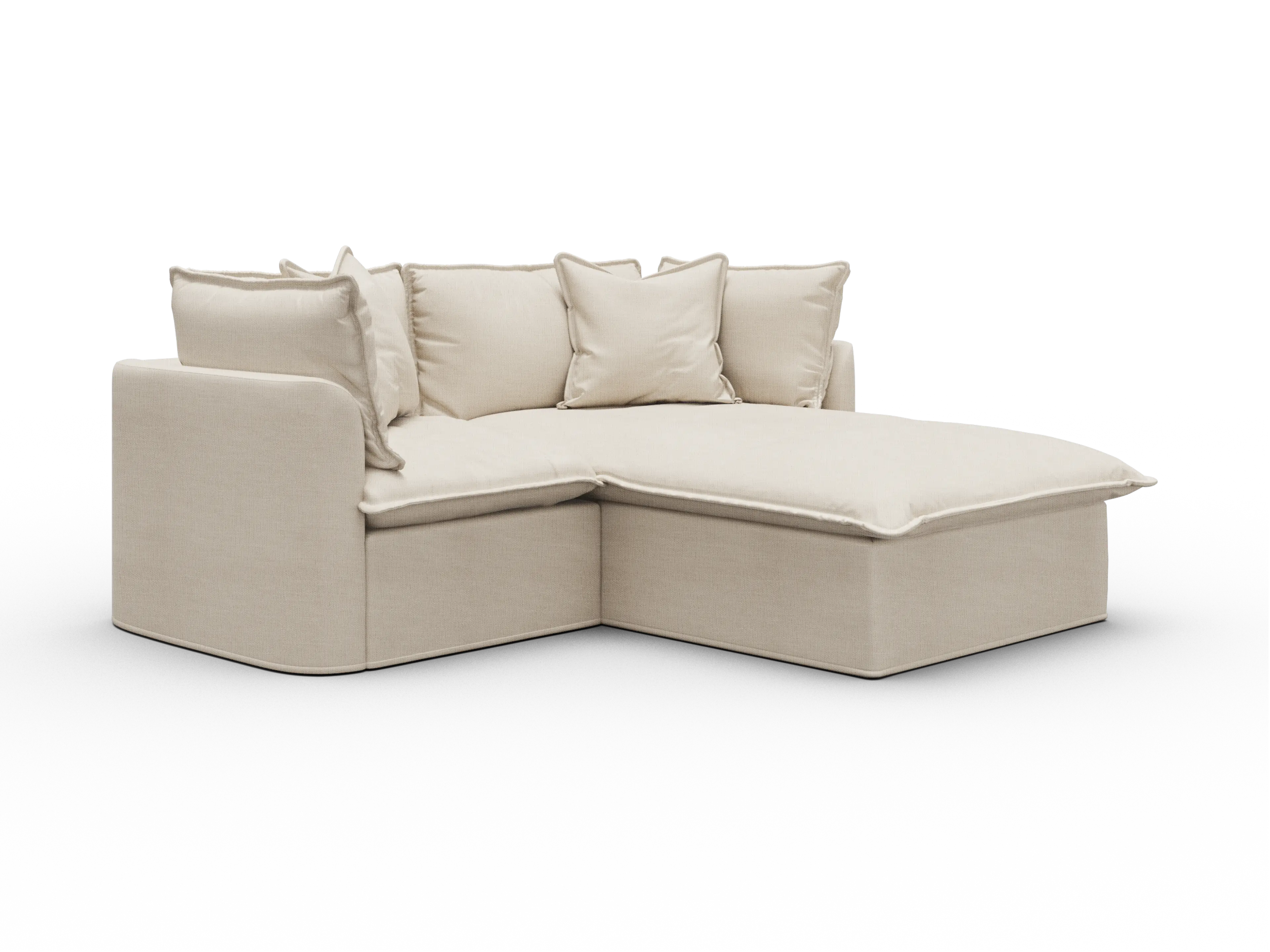Koala Tamworth Washable Covers 2-seater sofa with chaise in cream linen-look fabric on white