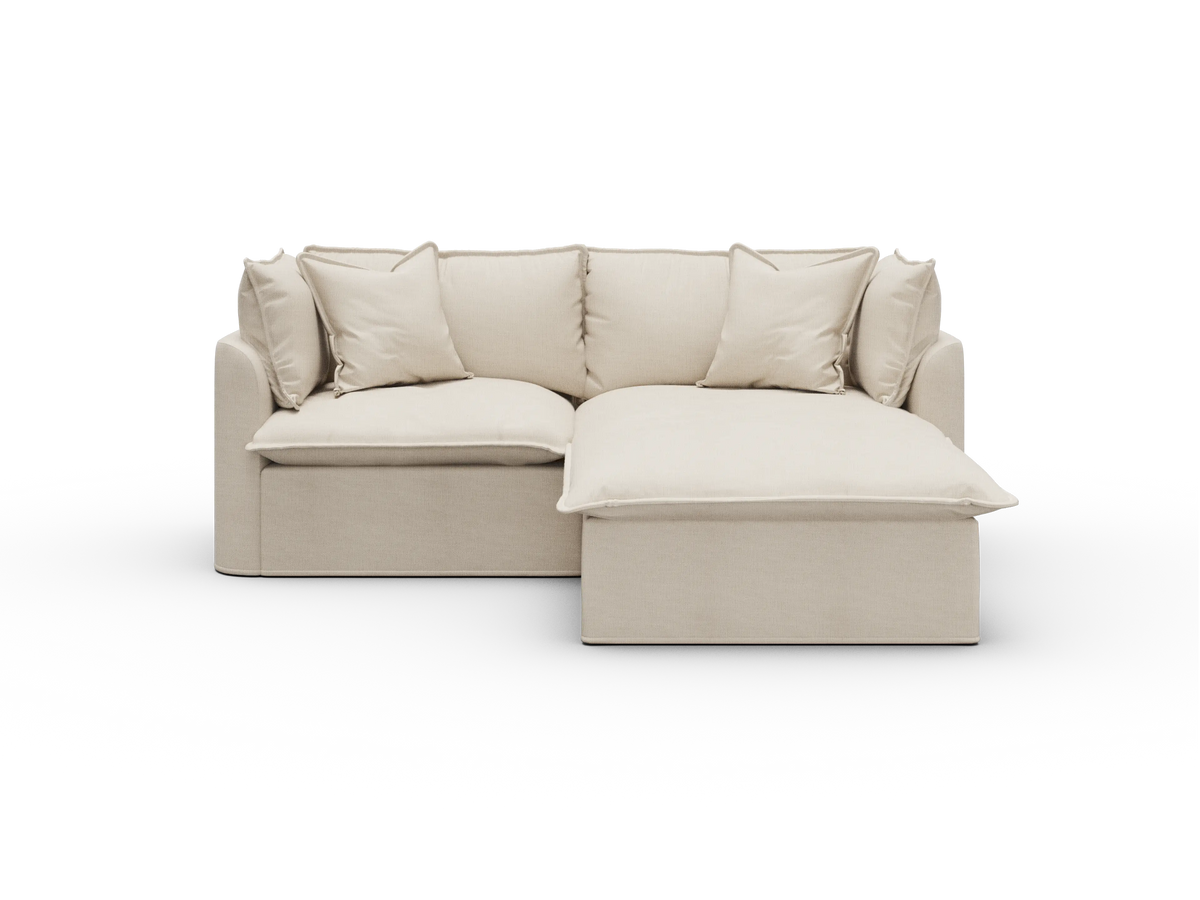 Koala Tamworth Washable Covers 2-seater sofa with chaise in cream linen-look fabric on white