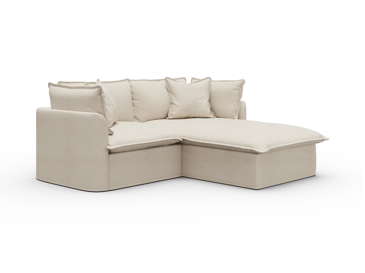 Koala Tamworth Washable Covers 2-seater sofa with chaise in cream linen-look fabric on white