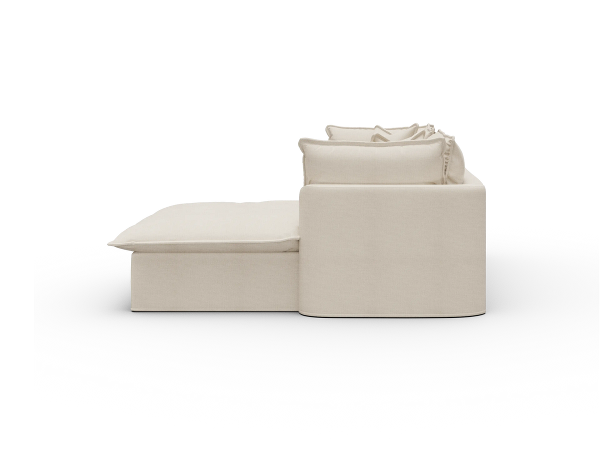 Koala Tamworth Washable Covers 2-seater sofa with chaise in cream linen-look fabric on white