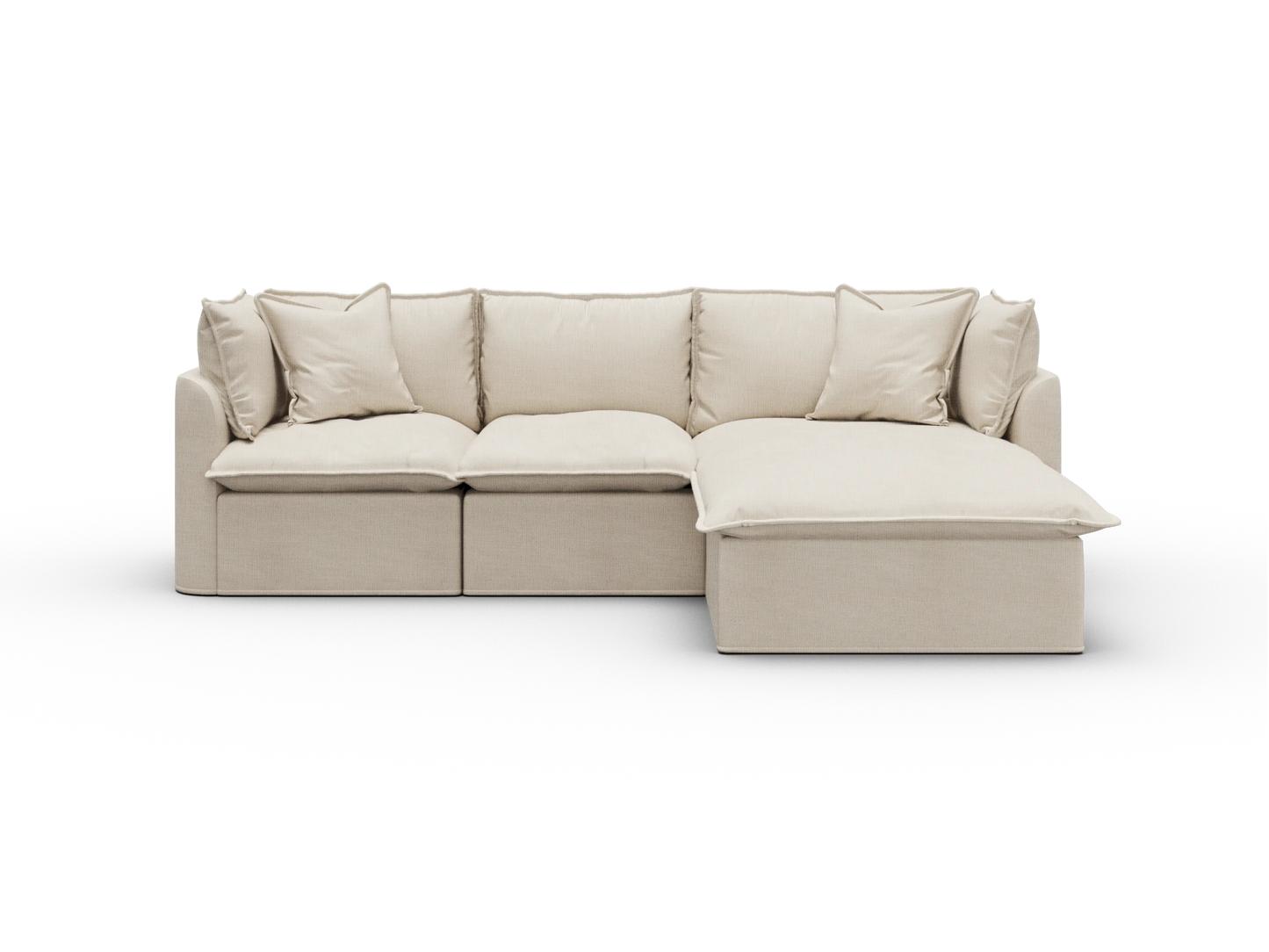 Koala Tamworth Washable Covers 3-seater sofa with chaise in cream linen-look fabric on white