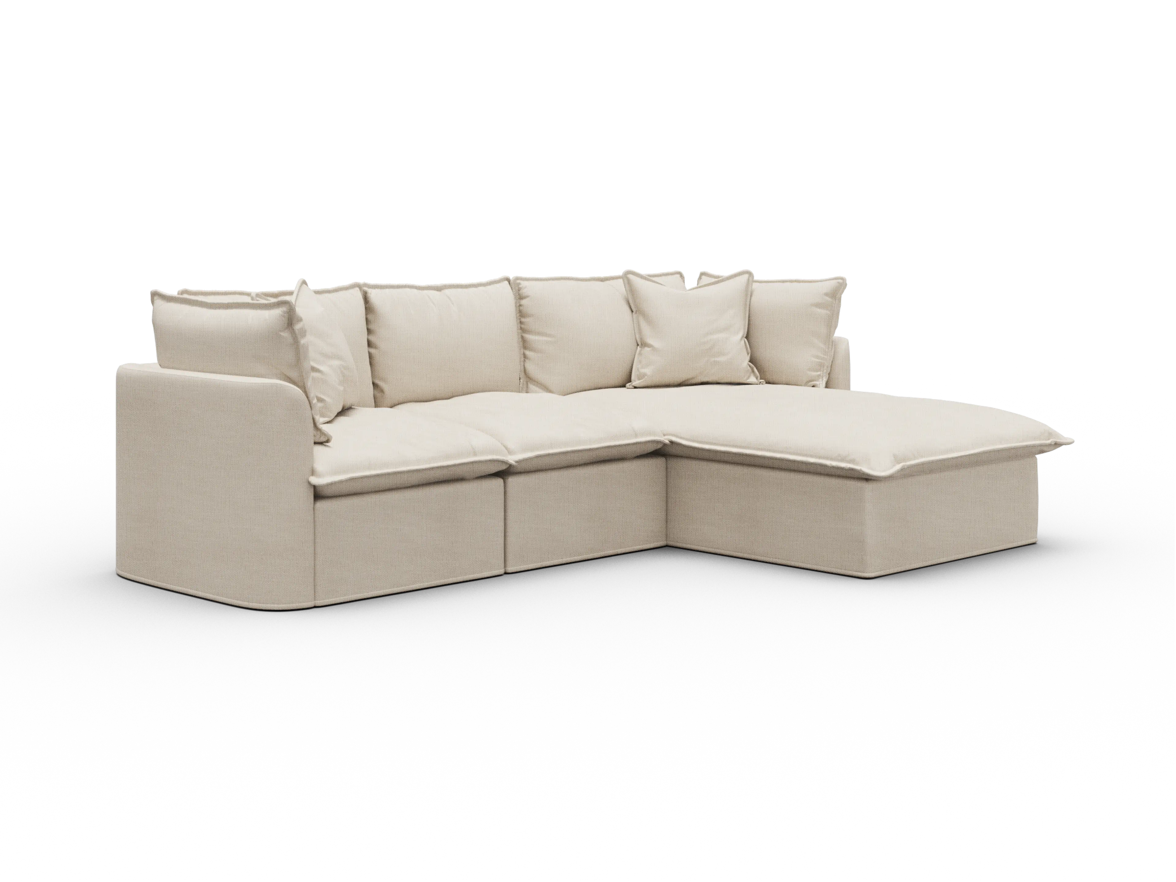 Koala Tamworth Washable Covers 3-seater sofa with chaise in cream linen-look fabric on white