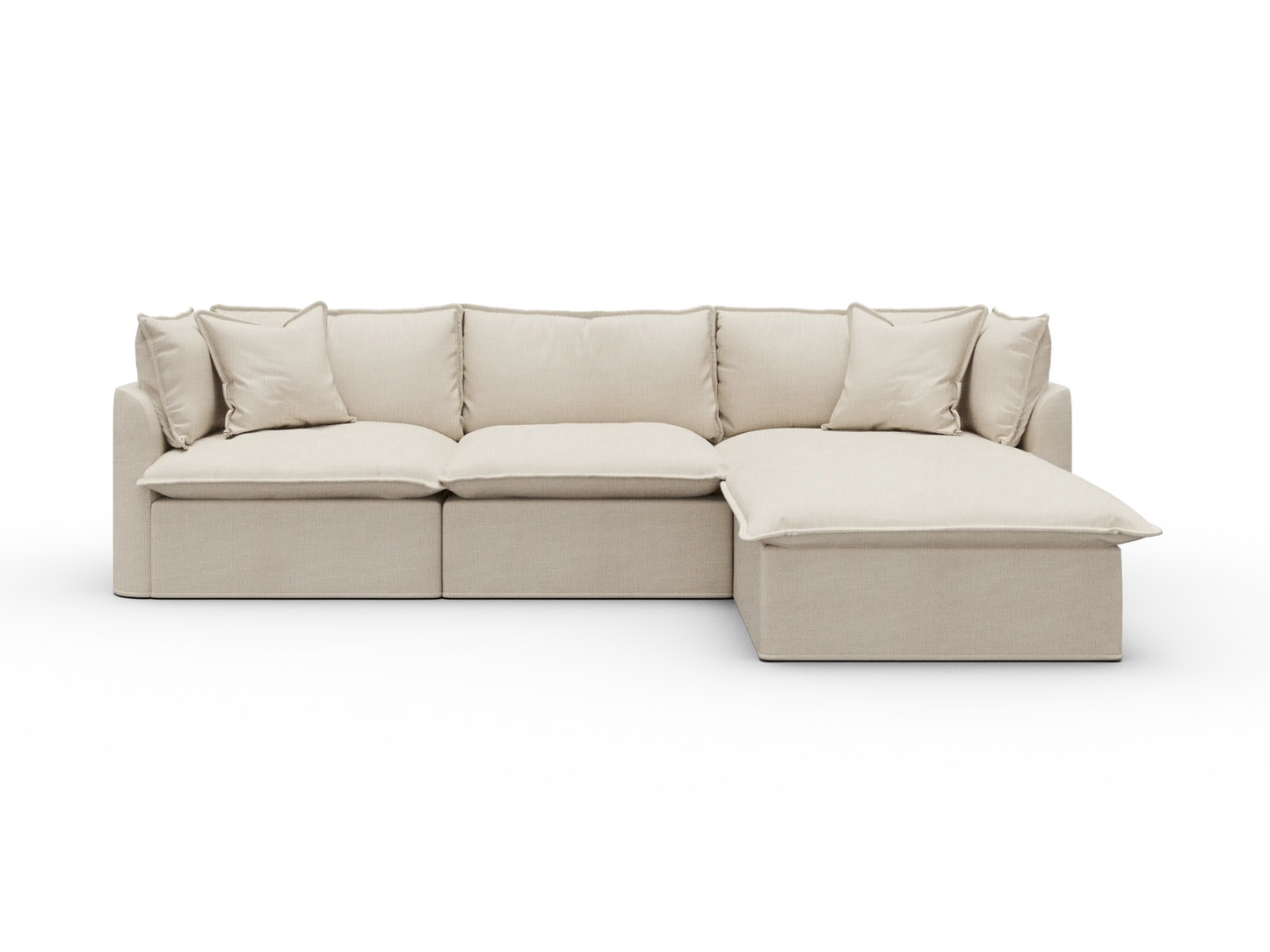 Koala Tamworth Washable Covers 3-seater sofa with chaise in cream linen-look fabric on white