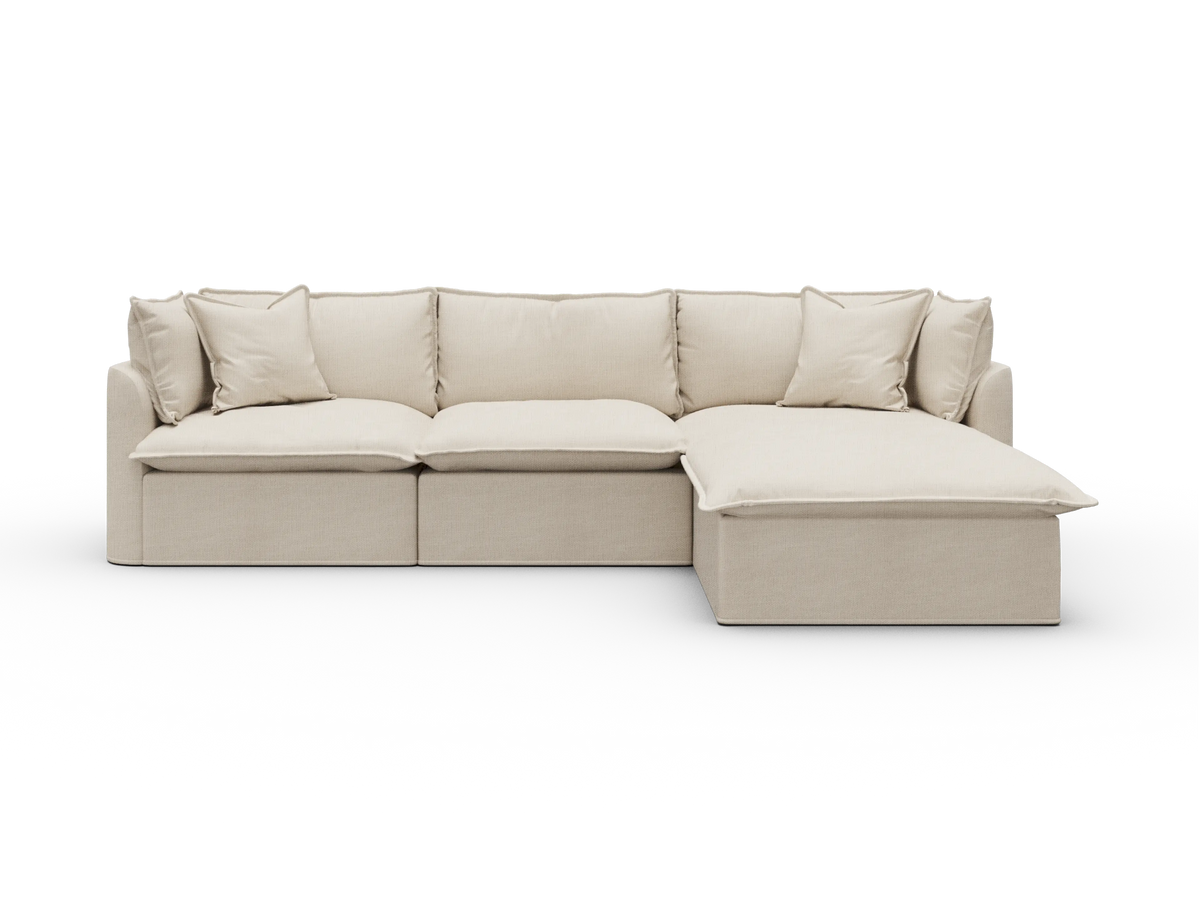 Koala Tamworth Washable Covers 3-seater sofa with chaise in cream linen-look fabric on white