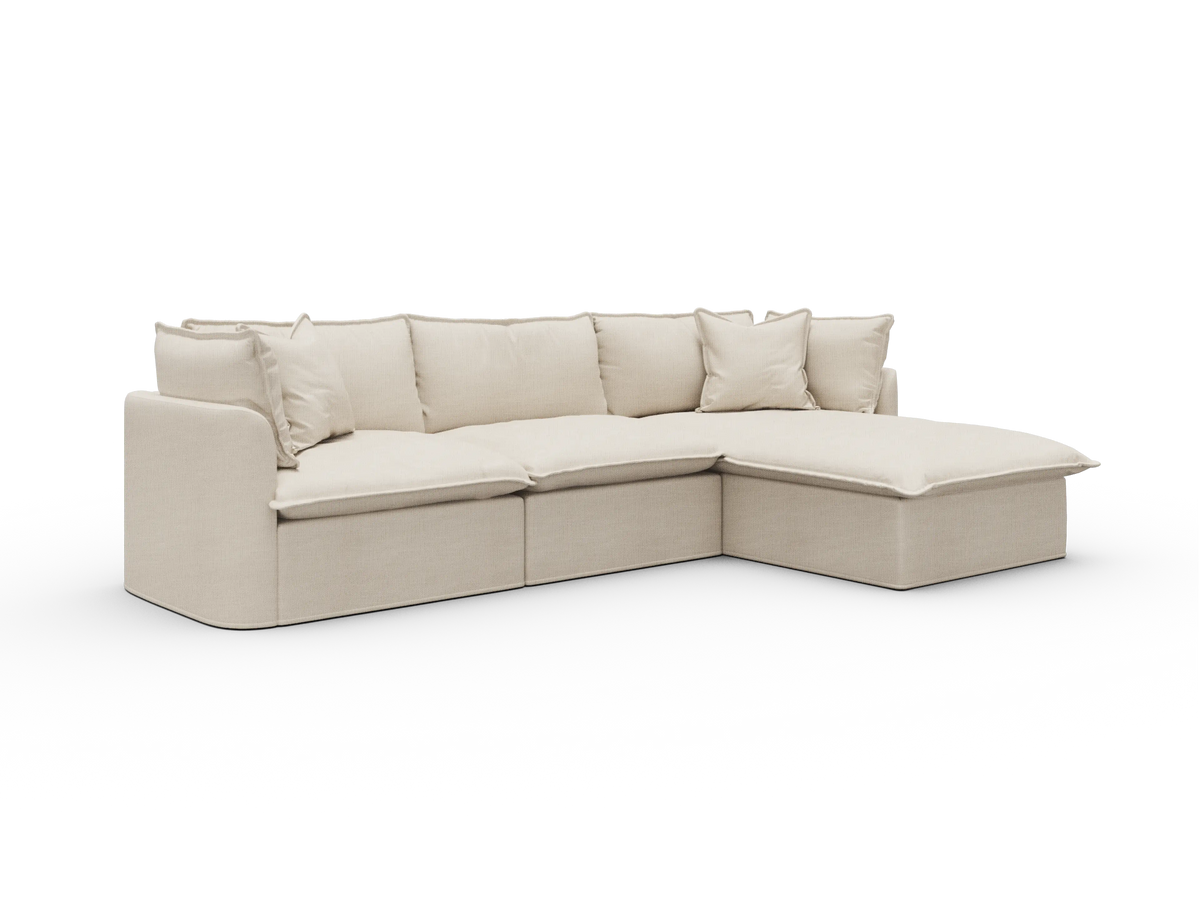 Koala Tamworth Washable Covers 3-seater sofa with chaise in cream linen-look fabric on white