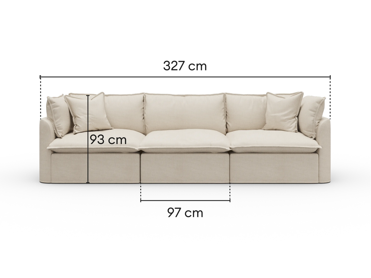 Dimensions diagram of Koala Tamworth 3-seater modular sofa with cm measurements