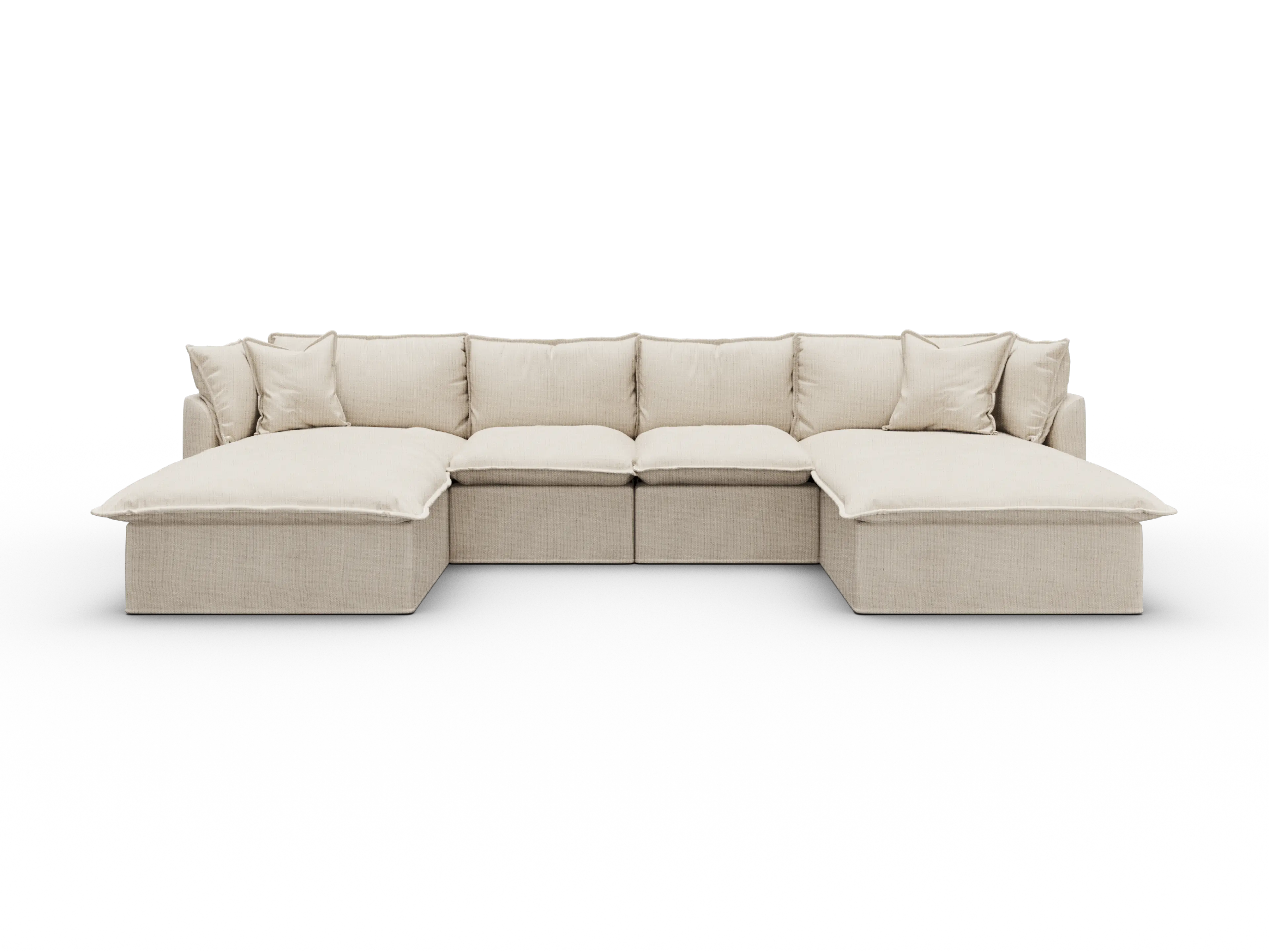 Koala Tamworth Washable Covers 4-seater sofa with double chaise in cream linen-look fabric on white