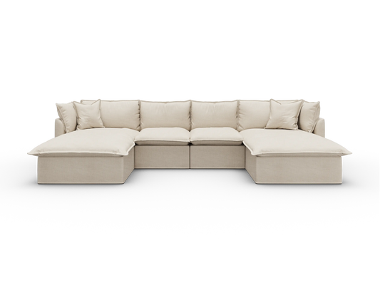 Koala Tamworth Washable Covers 4-seater sofa with double chaise in cream linen-look fabric on white