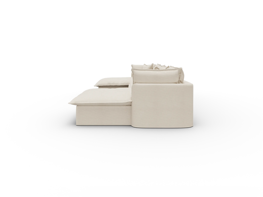 Koala Tamworth Washable Covers 4-seater sofa with double chaise in cream linen-look fabric on white
