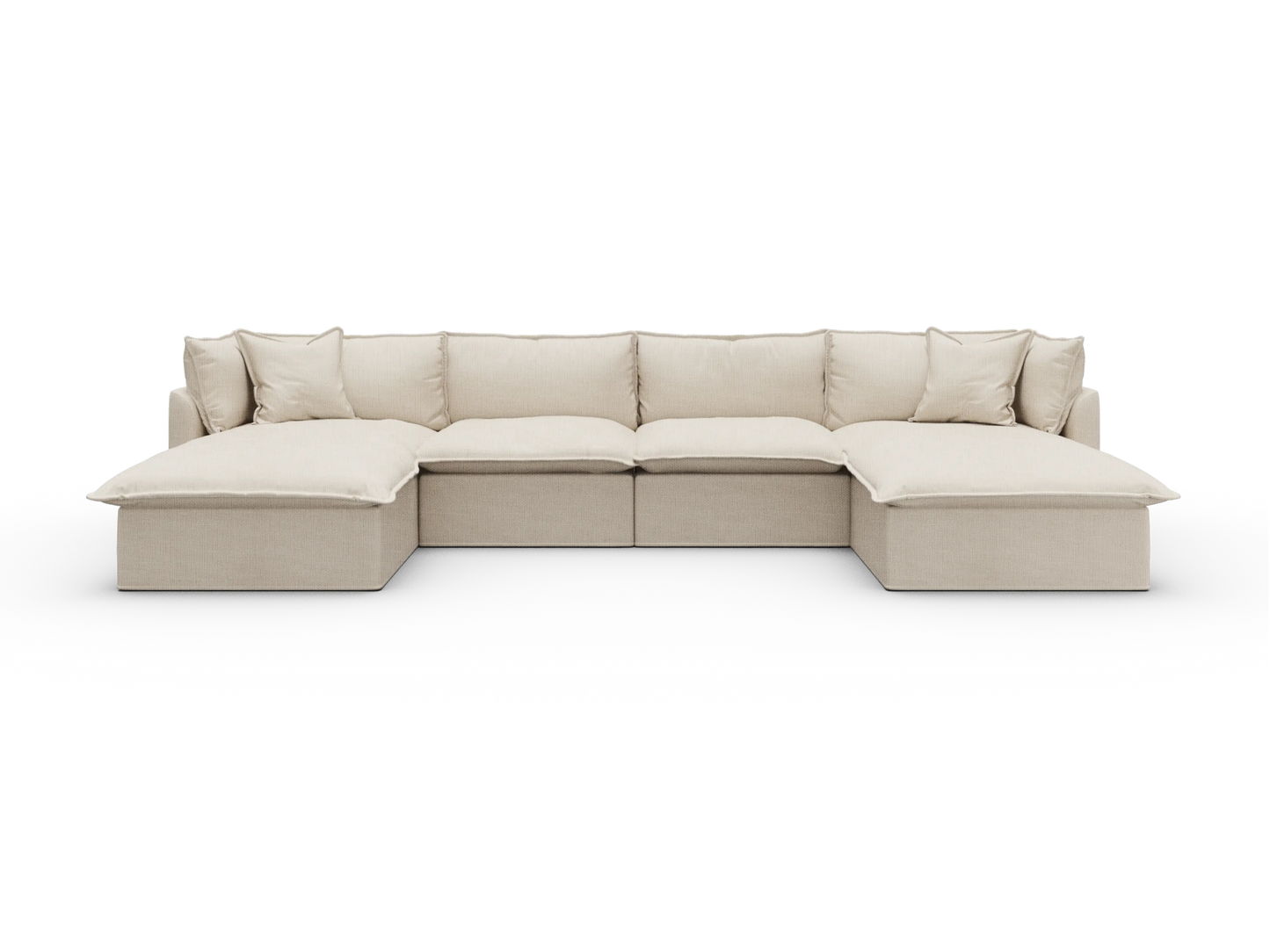 Koala Tamworth Washable Covers 4-seater sofa with double chaise in cream linen-look fabric on white