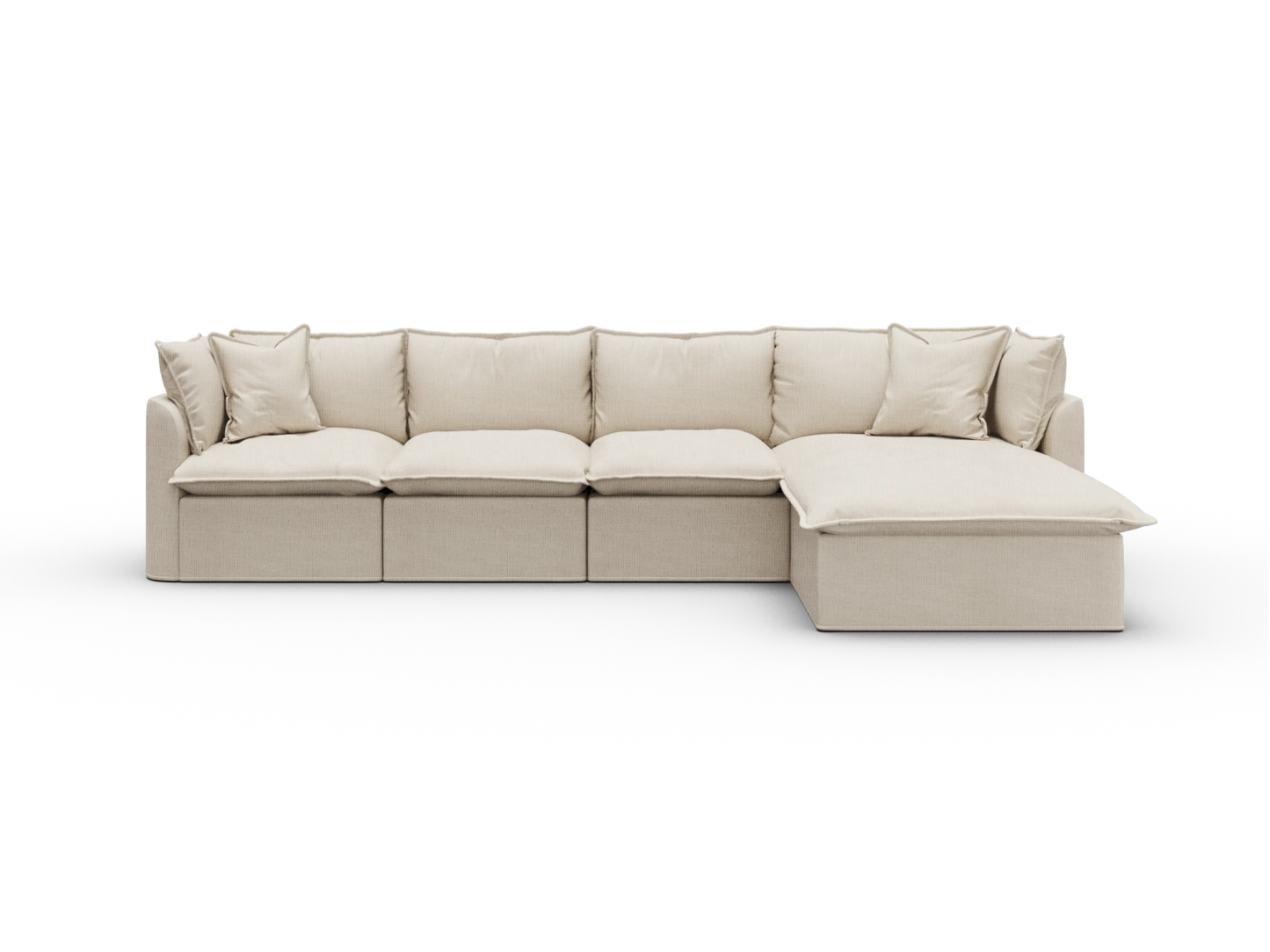 Koala Tamworth Washable Covers 4-seater sofa with chaise in cream linen-look fabric on white