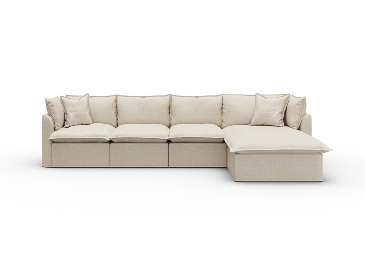 Koala Tamworth Washable Covers 4-seater sofa with chaise in cream linen-look fabric on white
