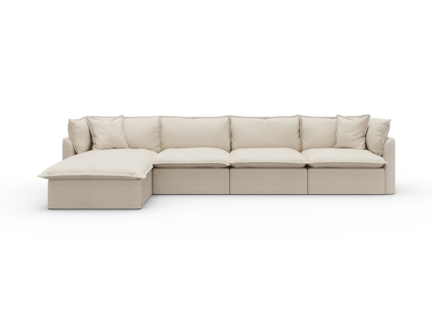Koala Tamworth Washable Covers 4-seater sofa with chaise in cream linen-look fabric on white