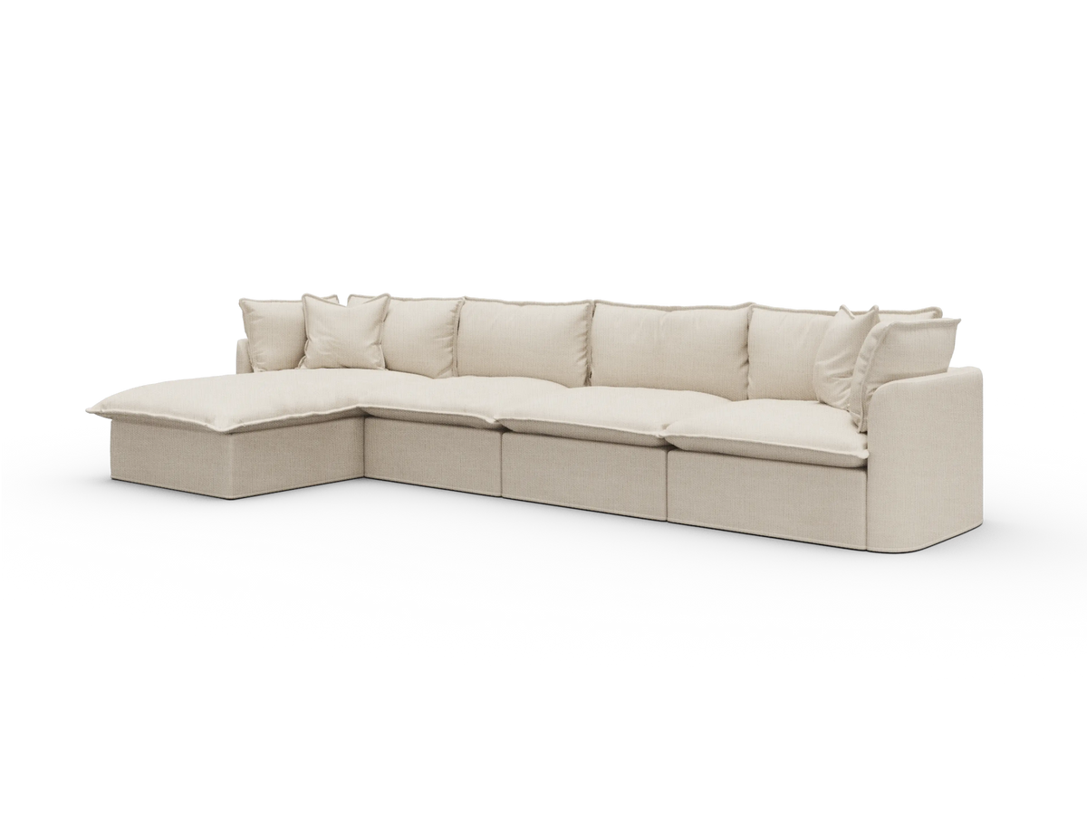 Koala Tamworth Washable Covers 4-seater sofa with chaise in cream linen-look fabric on white