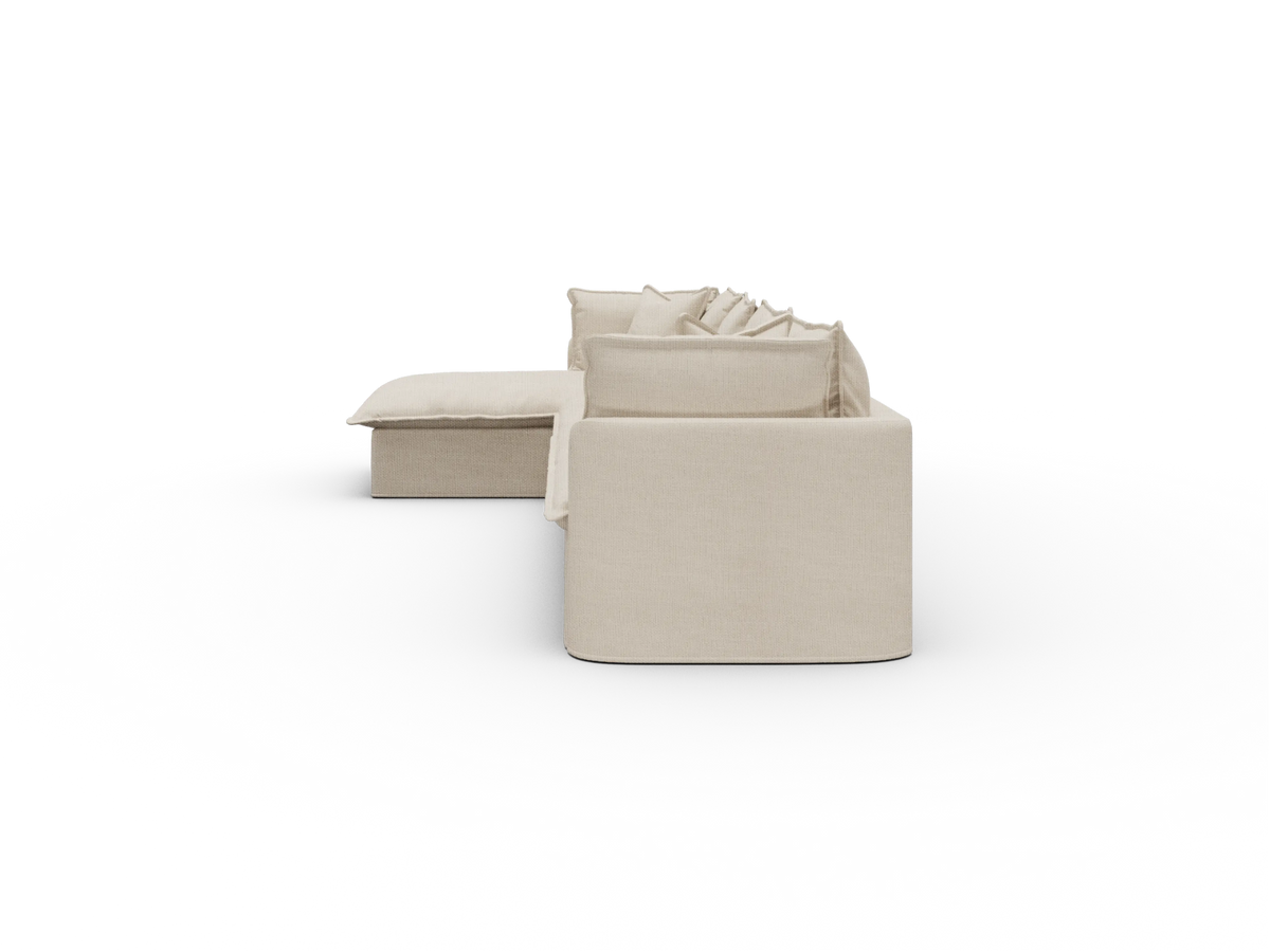 Koala Tamworth Washable Covers 4-seater sofa with chaise in cream linen-look fabric on white