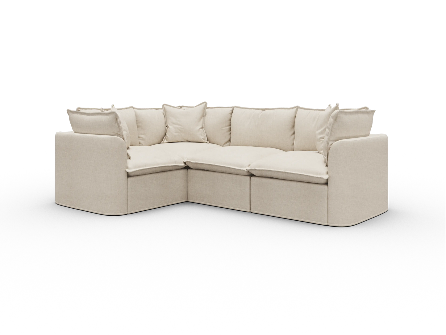 Koala Tamworth Washable Covers 4-seater L-shape sectional with corner in cream linen-look fabric on white