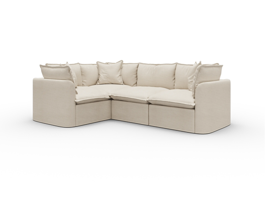 Koala Tamworth Washable Covers 4-seater L-shape sectional with corner in cream linen-look fabric on white