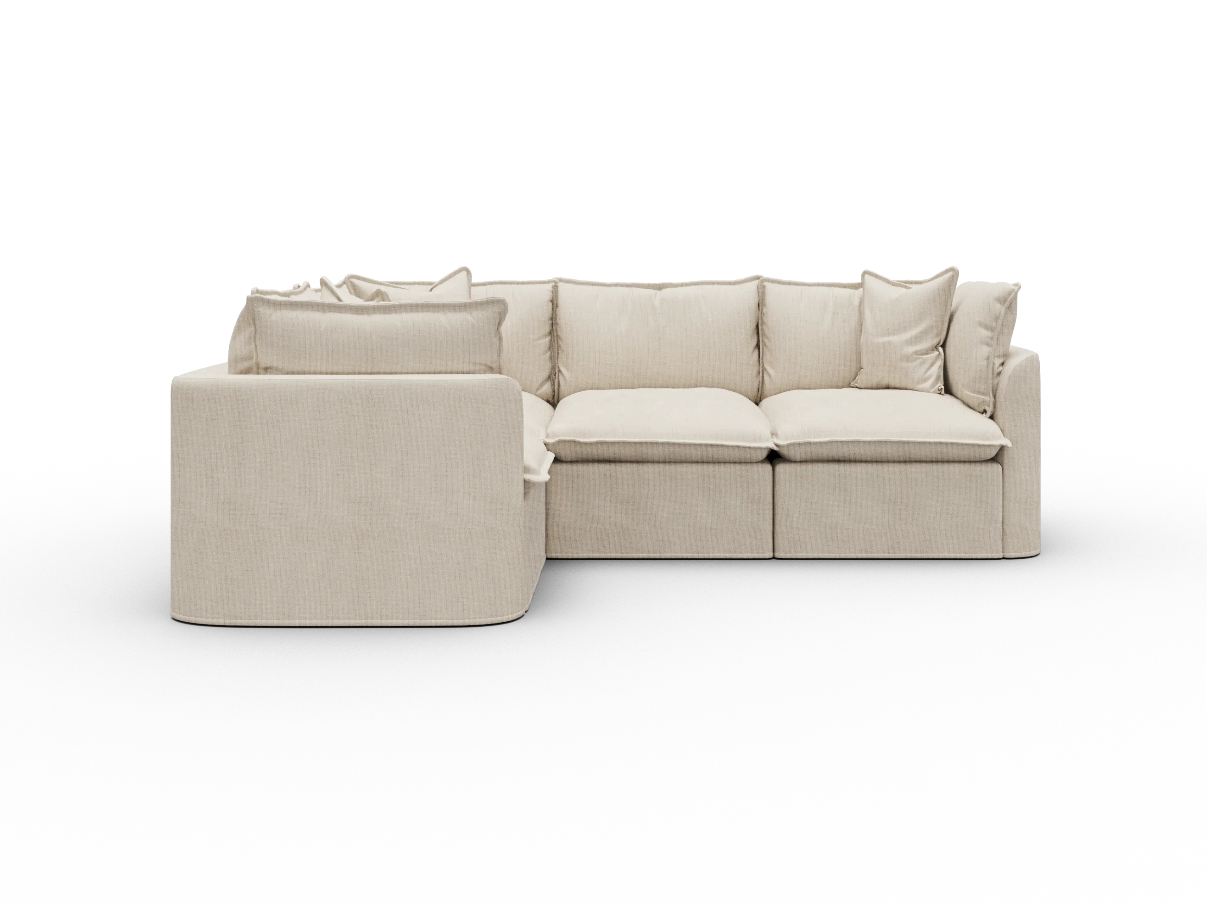 Koala Tamworth Washable Covers 4-seater L-shape sectional with corner in cream linen-look fabric on white