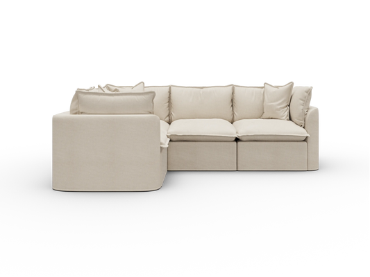 Koala Tamworth Washable Covers 4-seater L-shape sectional with corner in cream linen-look fabric on white