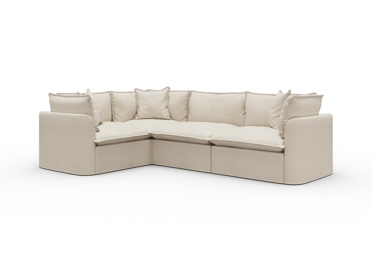 Koala Tamworth Washable Covers 4-seater L-shape sectional with corner in cream linen-look fabric on white