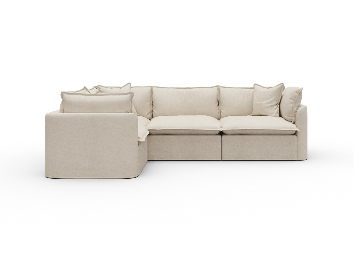 Koala Tamworth Washable Covers 4-seater L-shape sectional with corner in cream linen-look fabric on white