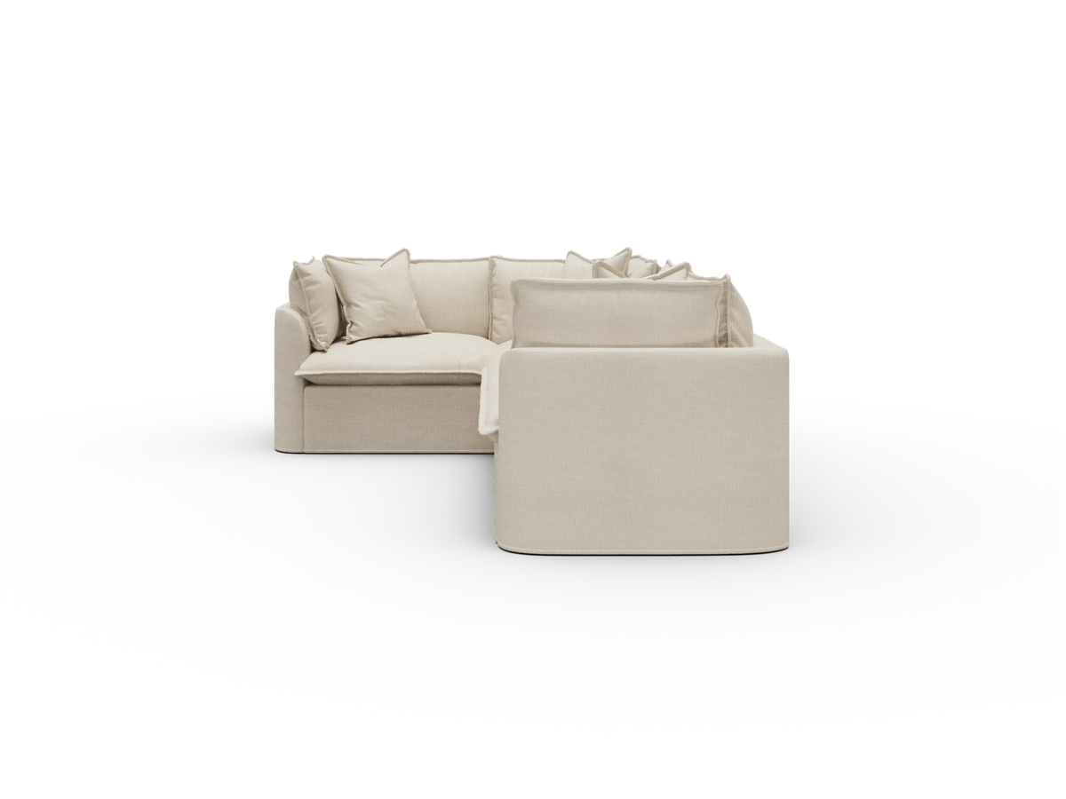 Koala Tamworth Washable Covers 4-seater L-shape sectional with corner in cream linen-look fabric on white