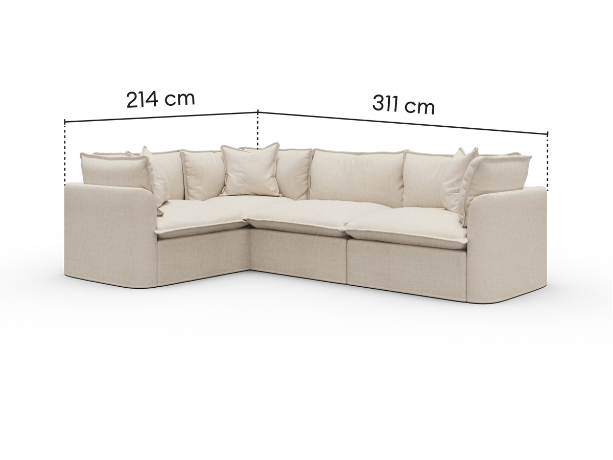 Dimensions diagram of Koala Tamworth 4-seater L-shape sectional with corner with cm measurements