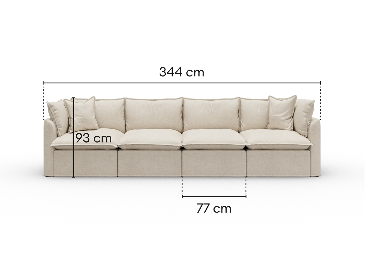 Dimensions diagram of Koala Tamworth 4-seater modular sofa with cm measurements
