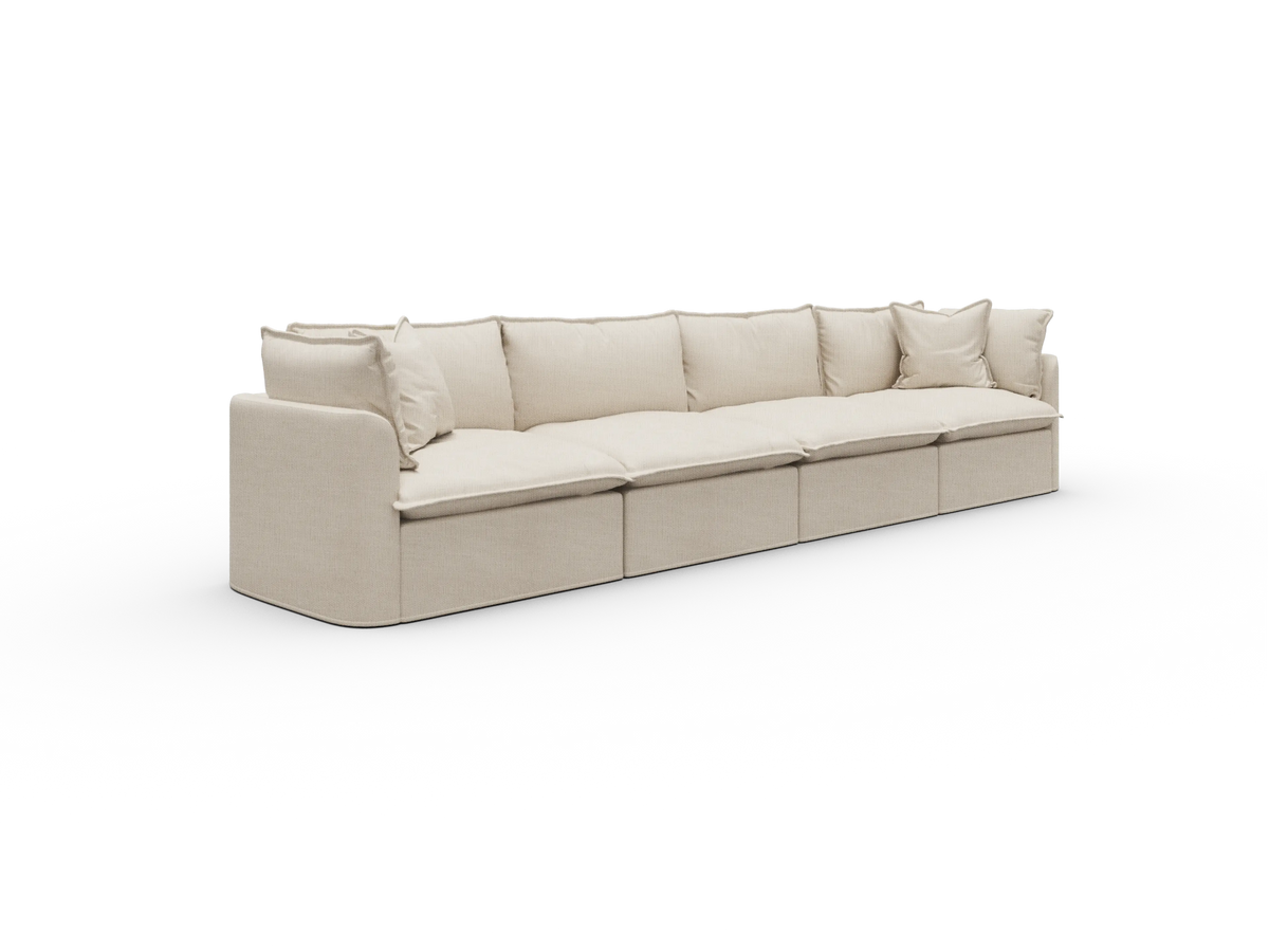 Koala Tamworth Washable Covers 4-seater modular sofa in cream linen-look fabric on white
