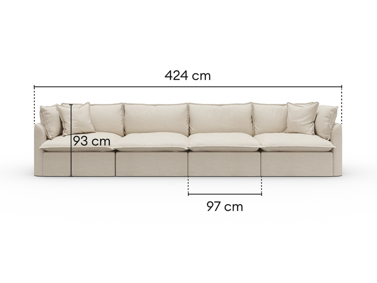 Dimensions diagram of Koala Tamworth 4-seater modular sofa with cm measurements