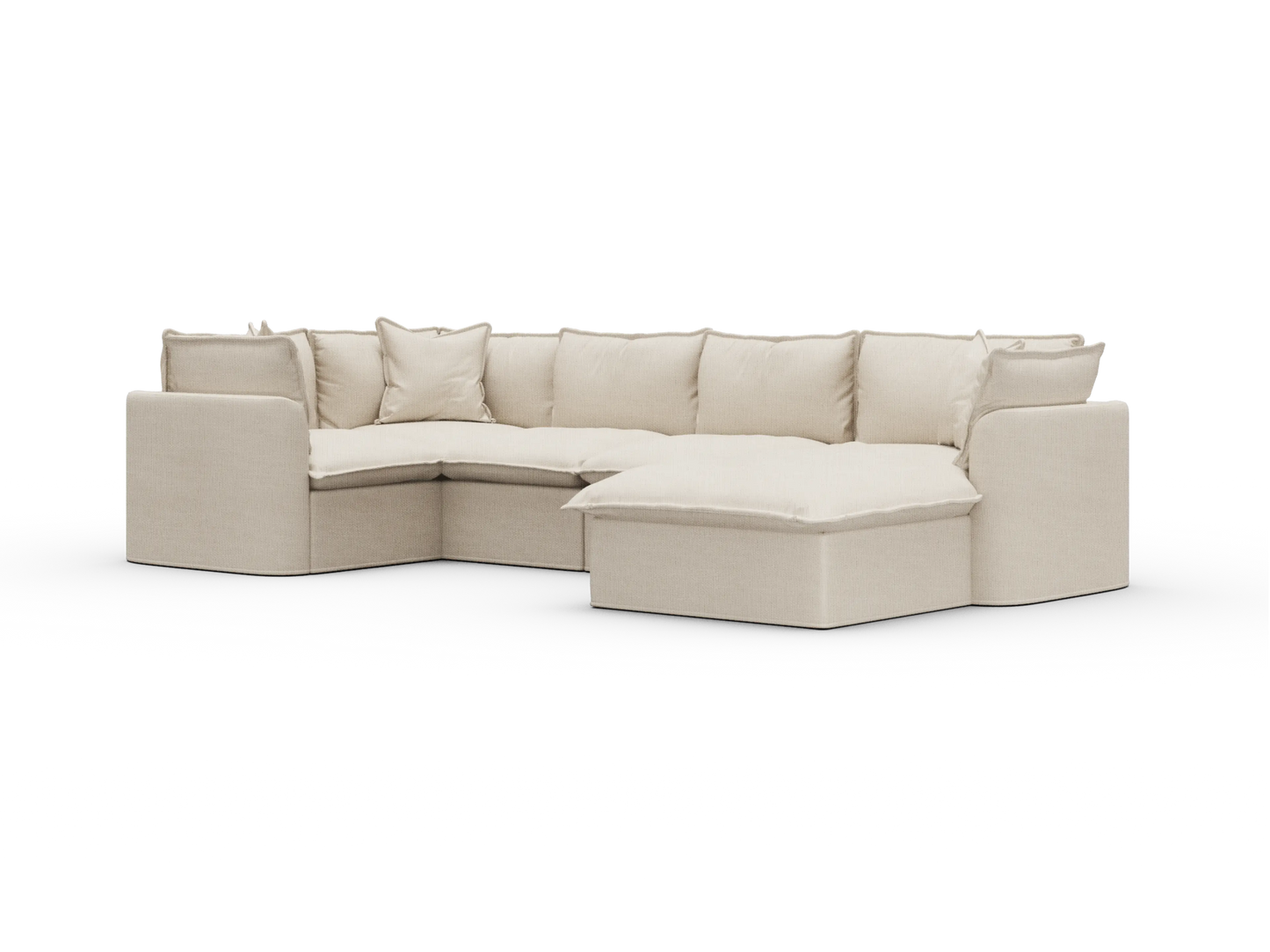 Koala Tamworth Washable Covers 5-seater L-shape sectional with corner chaise in cream linen-look fabric on white