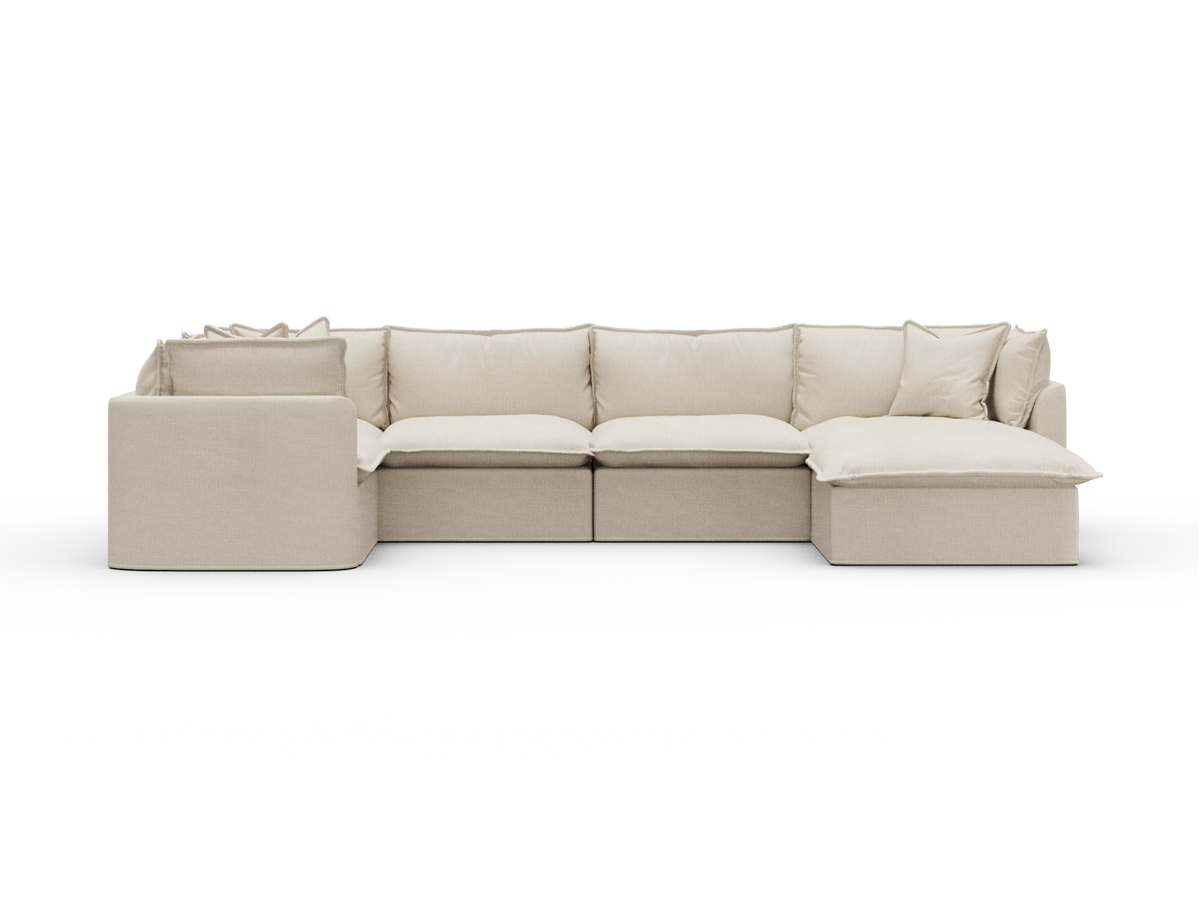 Koala Tamworth Washable Covers 5-seater L-shape sectional with corner chaise in cream linen-look fabric on white