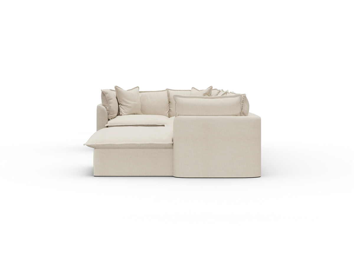 Koala Tamworth Washable Covers 5-seater L-shape sectional with corner chaise in cream linen-look fabric on white