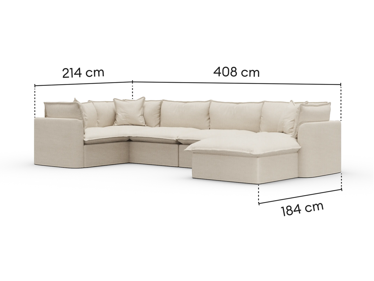 Dimensions diagram of Koala Tamworth 5-seater L-shape sectional with corner chaise with cm measurements